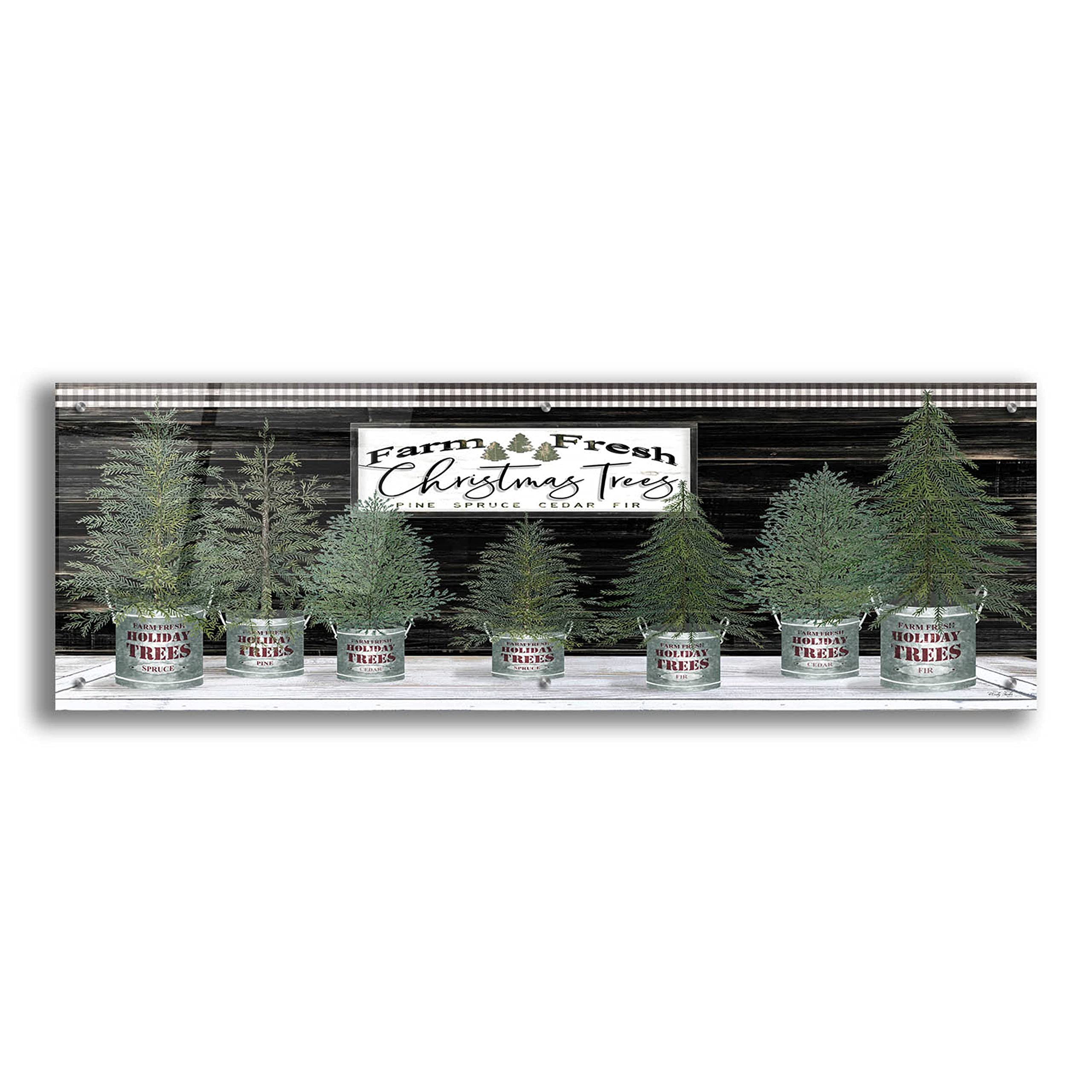 Galvanized Pots Christmas Trees I - Acrylic Glass Wall Art by Cindy Jacobs, 48x16 Inches - Perfect for Holiday Home Decor & Festive Wall Display
