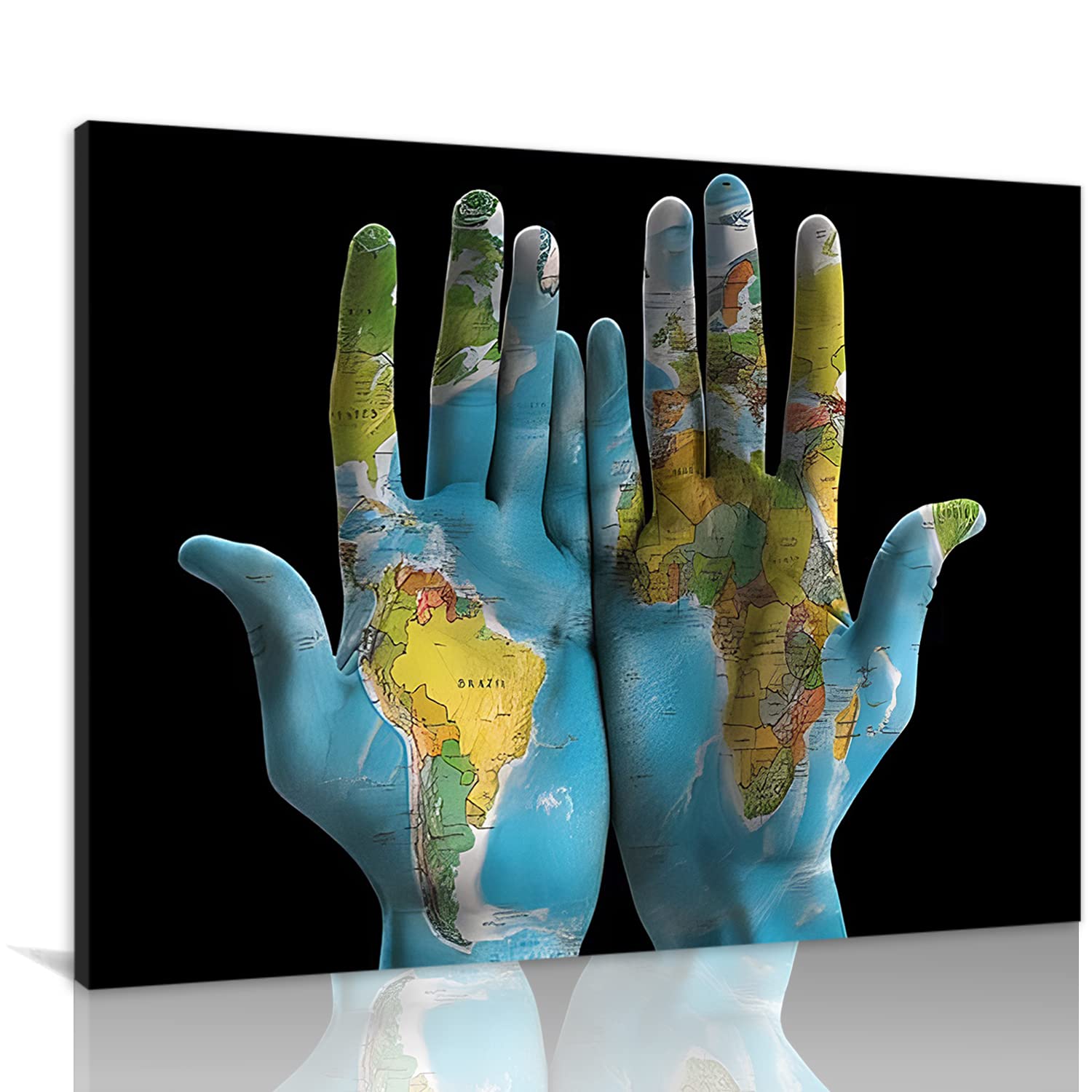 Abstract Canvas Wall Art - Framed World Map Painting for Living Room, Bedroom, Home Office & Kitchen Decor | Modern Hand-Painted Wall Decoration | Ready to Hang 20x30 Inch | Perfect for Housewarming Gifts & Contemporary Interior Design