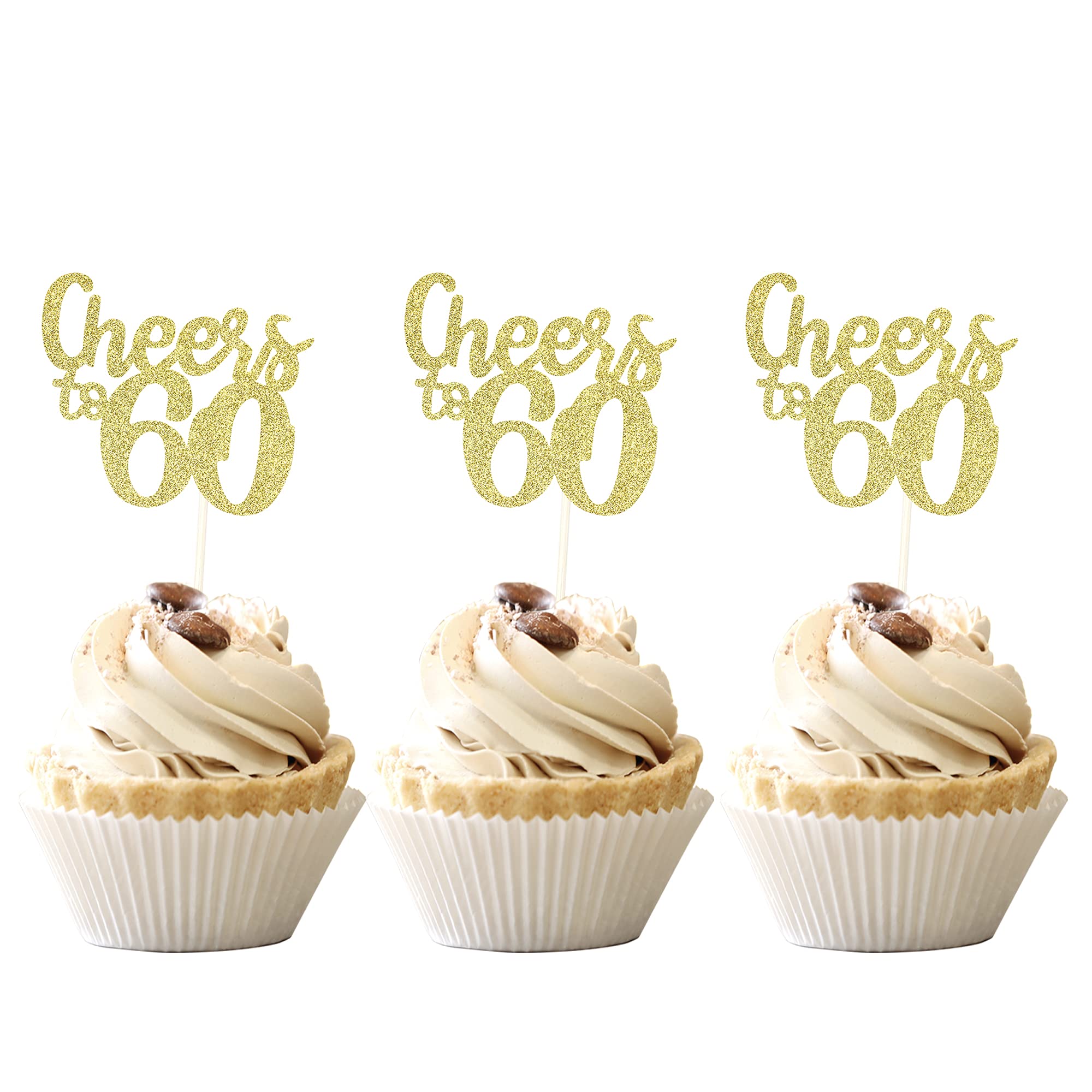 36 PCS Gold Glitter Number 60 Cupcake Toppers - 60th Birthday Party Decorations, Wedding Anniversary Cake Picks - Perfect for Milestone Celebrations & Retirement Parties