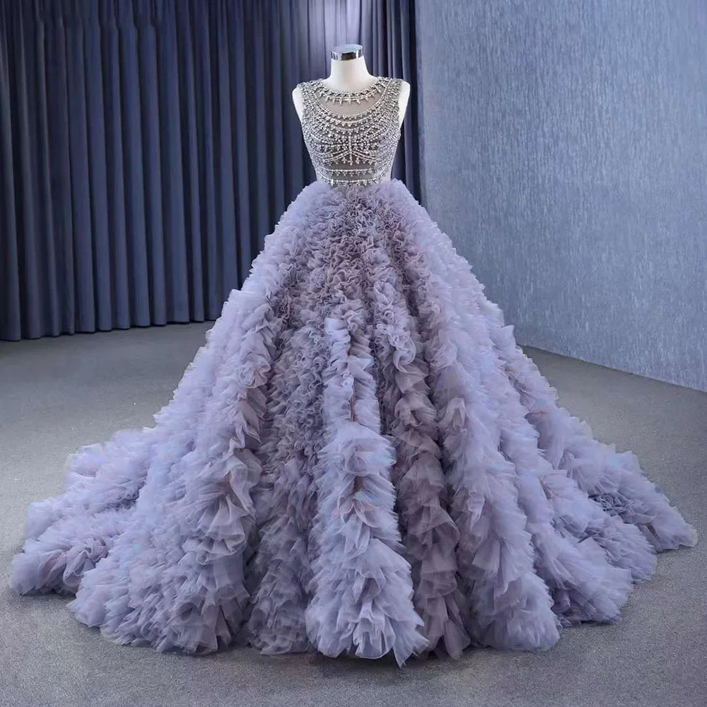 Serene Hill Muslim Purple Lace Up Beaded Luxury Ball Gown - Elegant Bridal Wedding Dress 2025 | High-End Custom Made HM222115 | Perfect for Muslim Weddings, Formal Events & Special Occasions