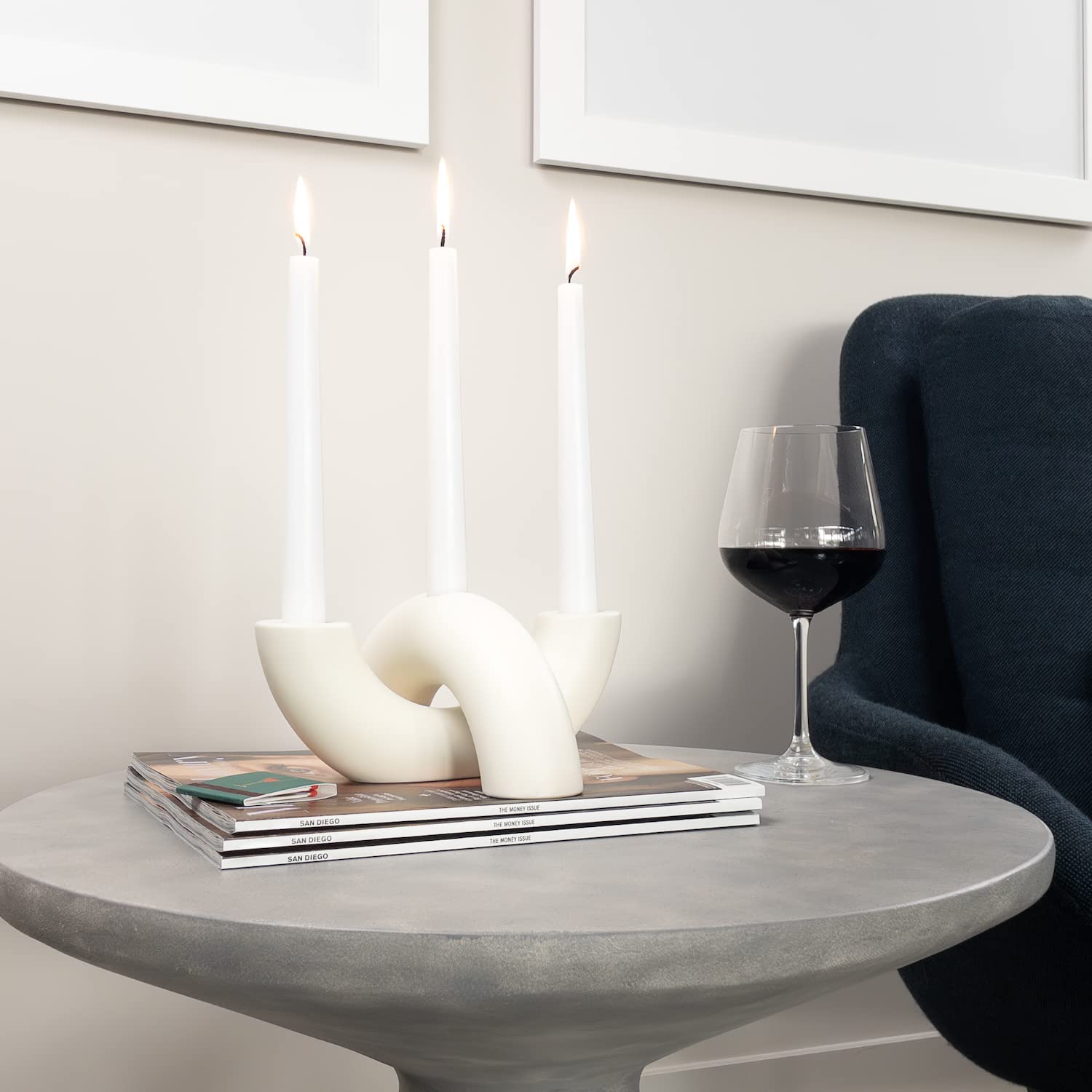 Ceramic Candle Holder Set for 3 Tapers - Modern Minimalist Home Decor for Dining & Living Room