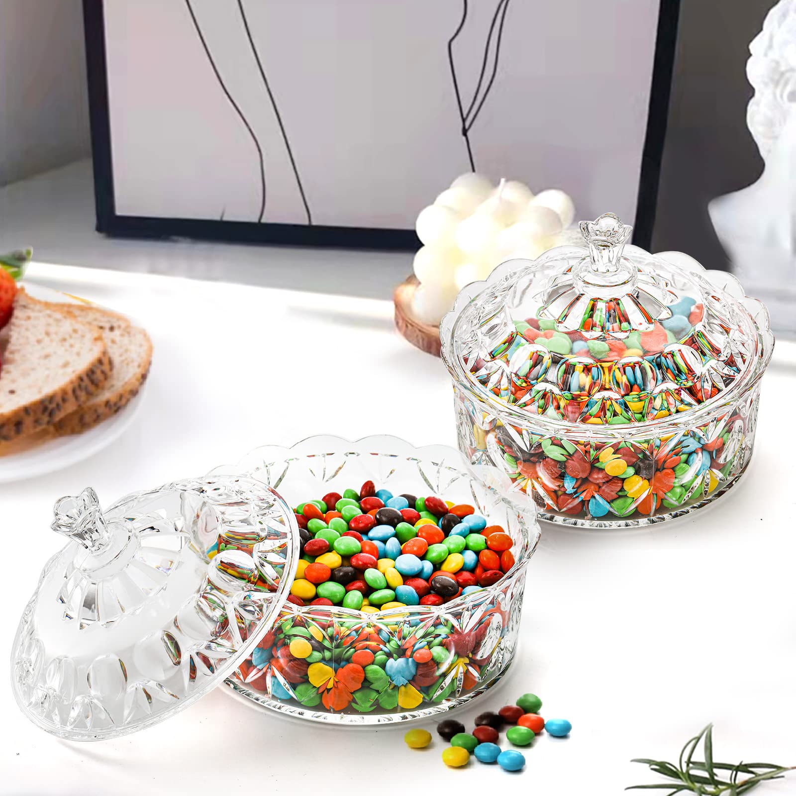 Lawei 2-Pack Acrylic Candy Dish with Lid - Crystal Clear Decorative Candy Jar & Sugar Bowl for Candy Buffet | Perfect for Parties, Weddings, Home Decor & Kitchen Storage