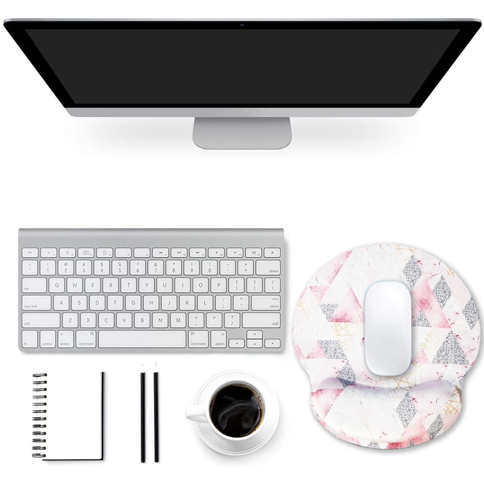 Gel Mouse Pad with Wrist Rest Support - Non-Slip Rubber Base & Memory Foam for Pain Relief - Ergonomic Mousepad for Laptop, Computer, Home Office & Gaming - Pink Triangle Design (Perfect for Long Work Sessions & PC Gaming)
