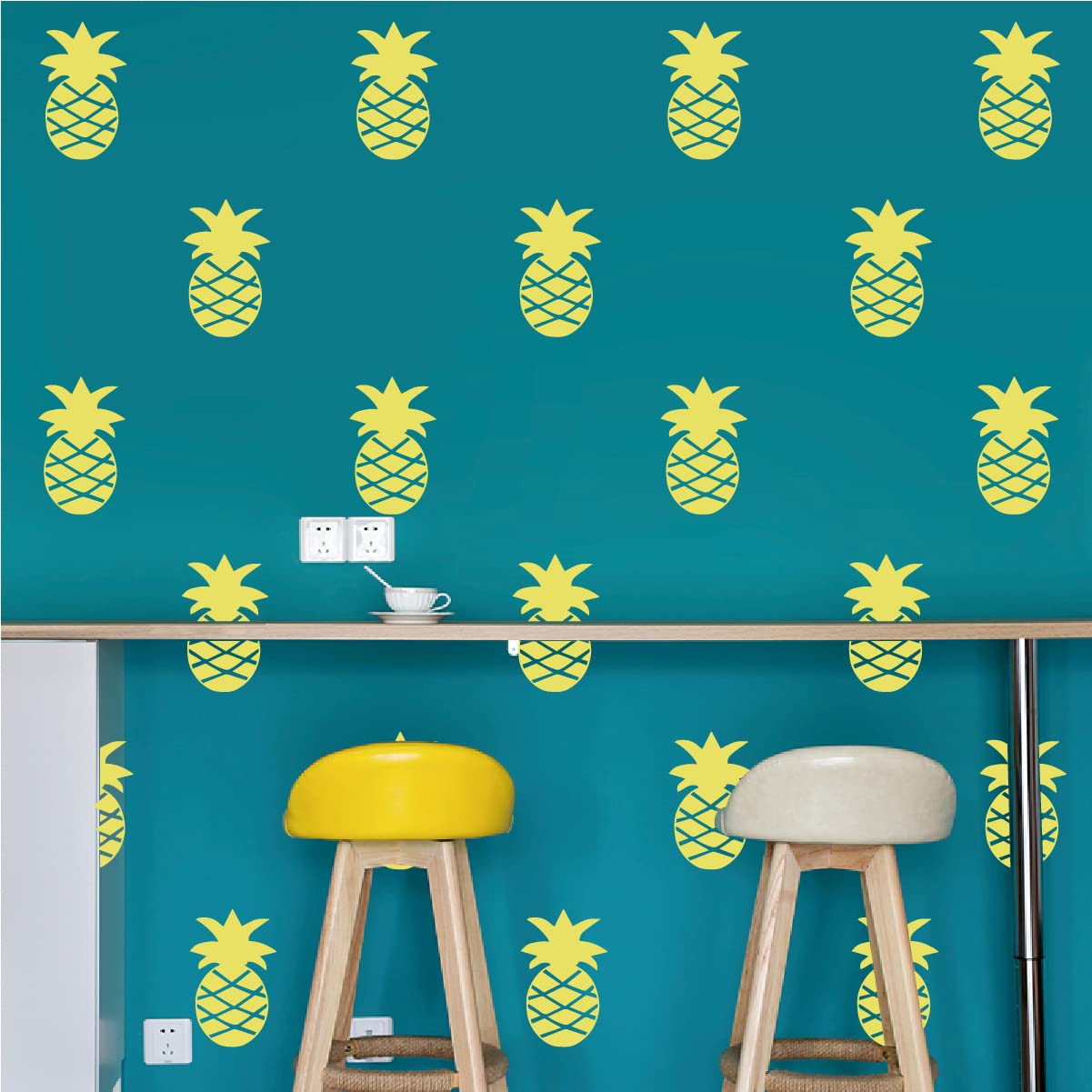 32 Pcs Pineapple Wall Stickers for Kids Room - Cute Gold Pineapple Wall Decals, Removable Vinyl Art Decor Mural for Nursery, Bedroom & Playroom (Lemon Yellow) - Perfect for Tropical Themed Parties & DIY Home Decor