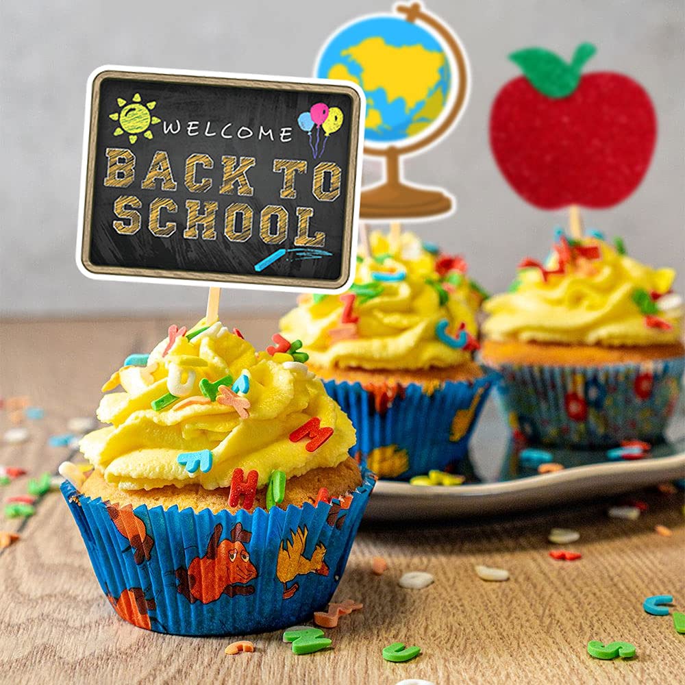 36 Pcs Welcome Back to School Cupcake Toppers - First Day of School Party Supplies, Classroom Decorations for School Activities & Celebrations - Perfect for Teacher Appreciation, Classroom Parties & Student Rewards