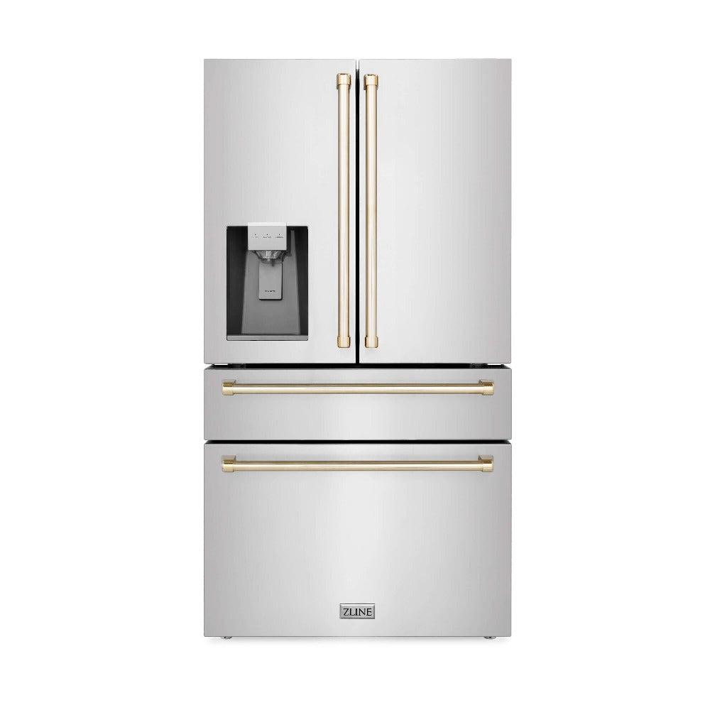 ZLINE Autograph Edition 30-inch Stainless Steel Kitchen Package - Dual Fuel Range, Range Hood, Dishwasher & Refrigerator with External Water Dispenser & Polished Gold Accents (4AKPR RARHDWM30 G) | Premium Kitchen Appliances for Modern Homes & Gourmet Cooking