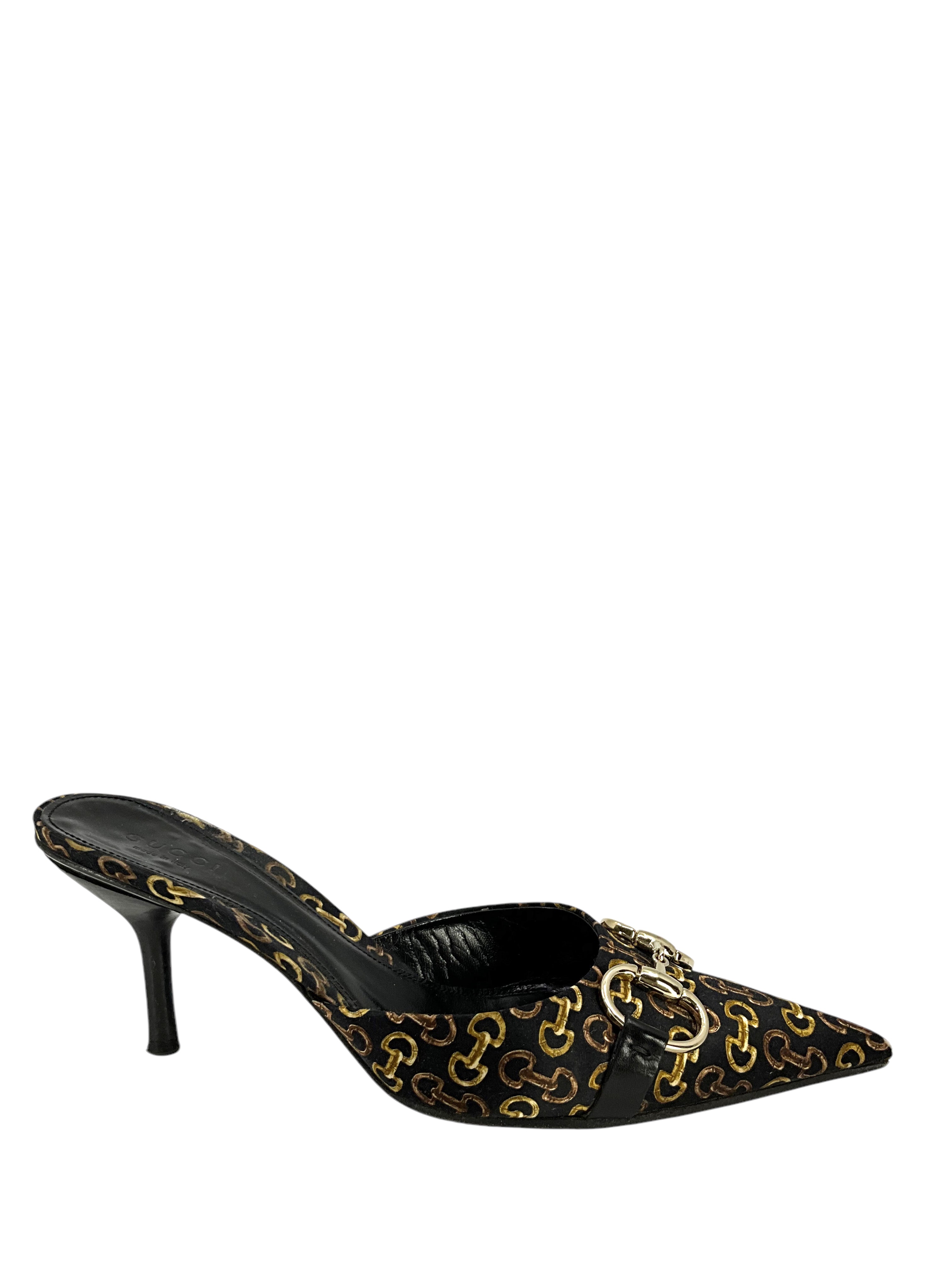 Gucci Horsebit Canvas Print Point Toe Mules Women's Size 6.5 - Classic Luxury Loafers for Office, Travel & Casual Outfits