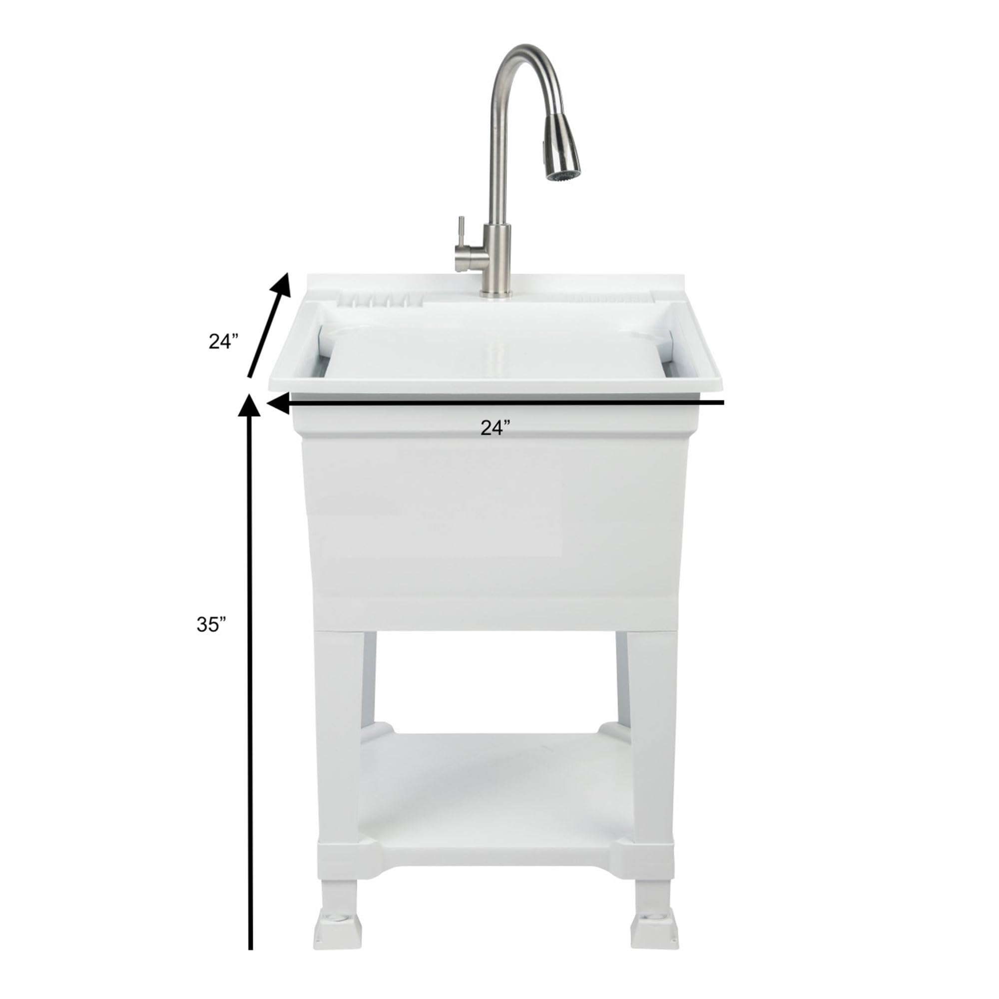 Heavy Duty 24x24 Inch Plastic Utility Sink - Freestanding Compact Laundry Tub for Workshop, Garage & Greenhouse - USA-Made White Utility Basin Perfect for Pet Washing Station, Outdoor Cleaning & DIY Projects