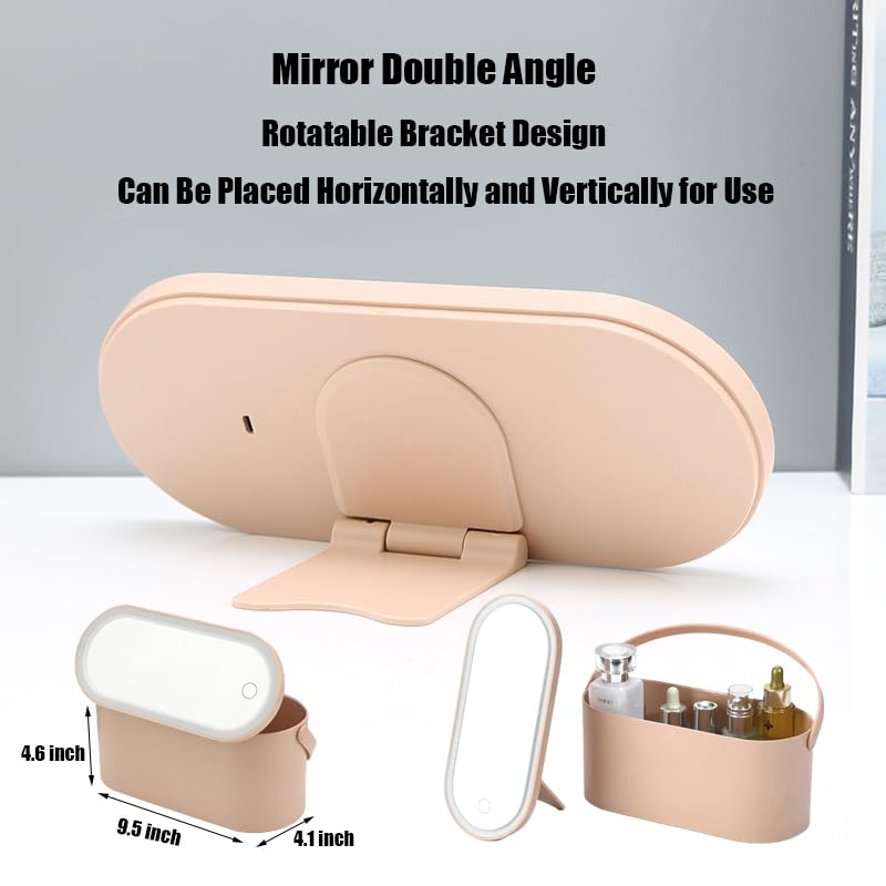 Portable LED Makeup Organizer with Mirror - Pink Travel Cosmetic Case for Home & On-the-Go