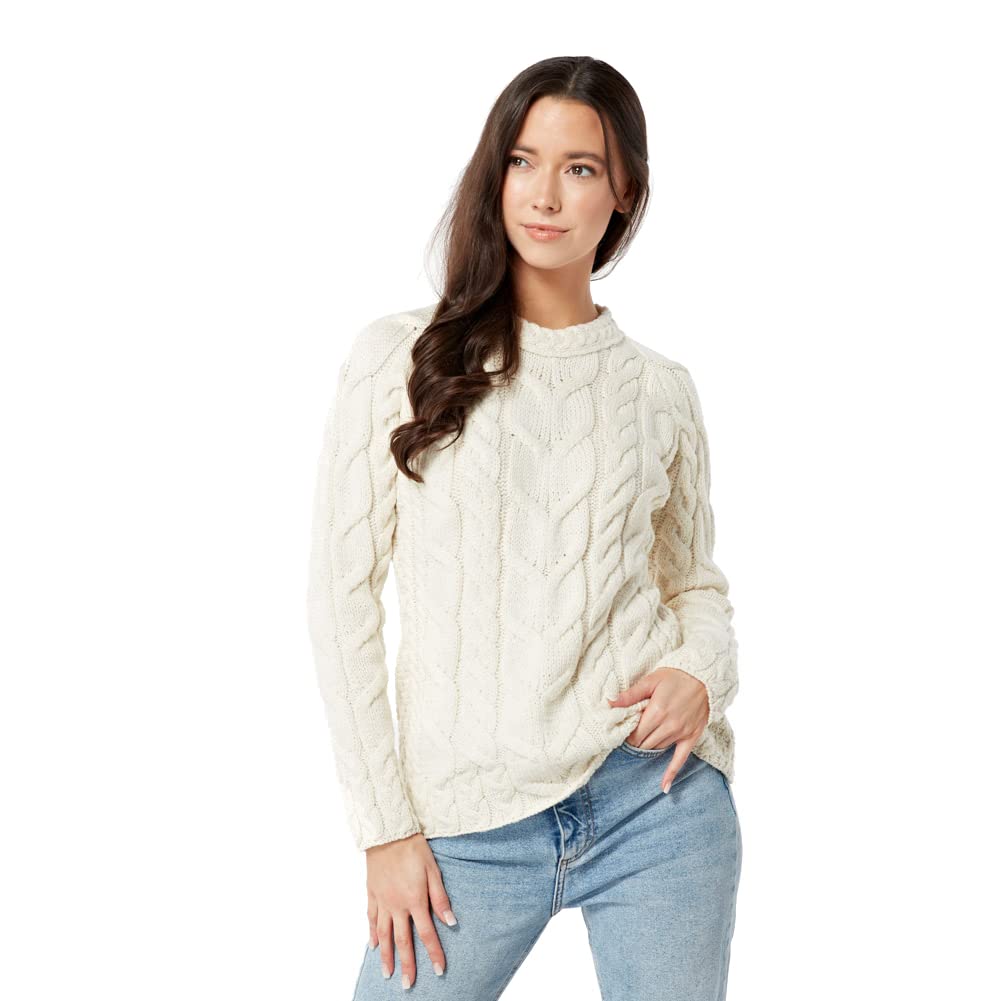Carraig Donn Women's Irish Cable Knit Merino Wool Sweater - Soft Winter Pullover for Ladies, Perfect for Casual Outings & Cozy Evenings