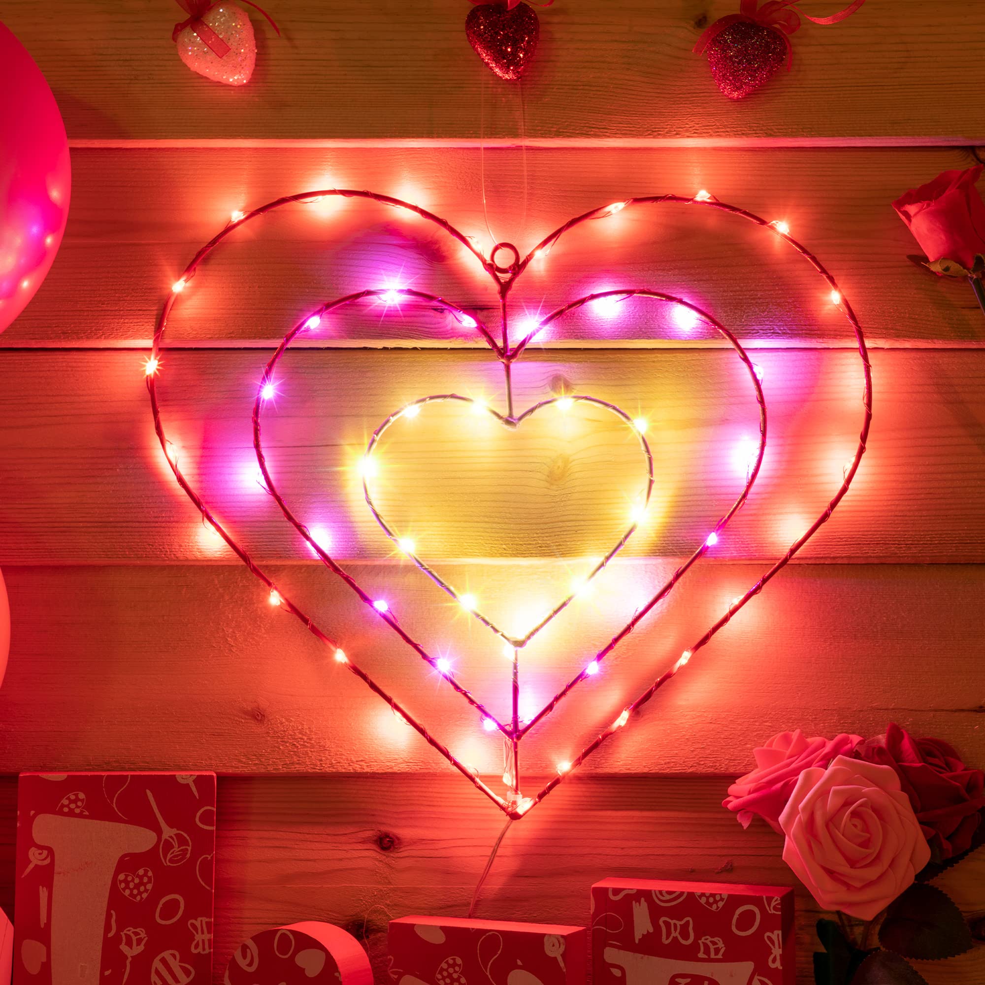 13 Inch Valentine's Day LED Lights - 8 Modes with Timer & Remote Control for Romantic Decorations (Heart Shape, 1 Pack) - Perfect for Valentine's Day, Wedding Proposals, Anniversary Parties & Home Decor