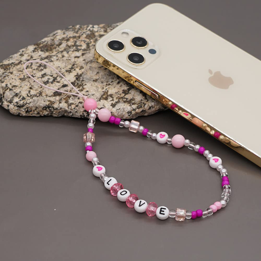 Kawaii Smiley Face Beaded Phone Lanyard - Rainbow Acrylic Polymer Clay Pearl Wrist Strap for iPhone Samsung - Cute Phone Charm for Women Girls (M) - Perfect for Work, School & Travel Accessories