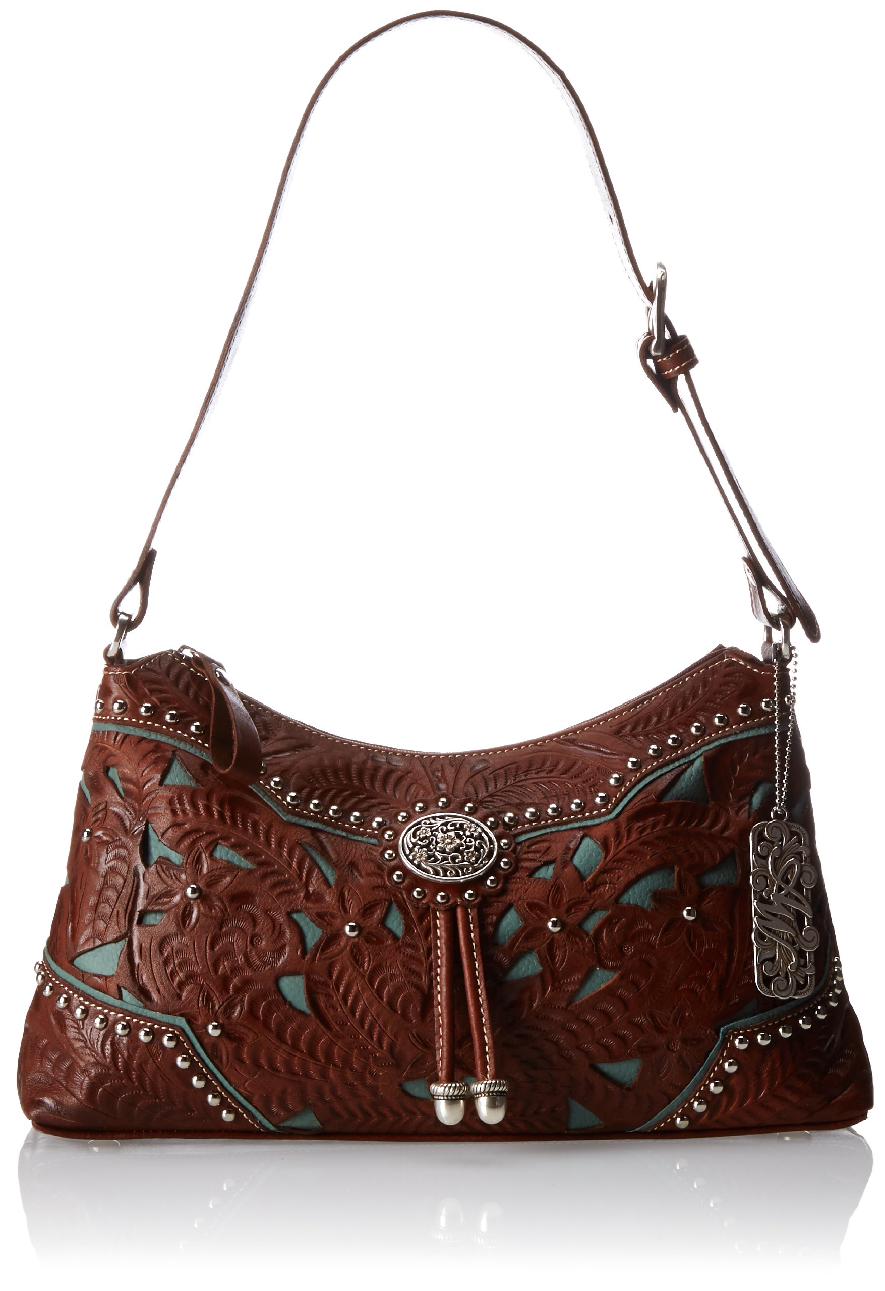 American West Women's Lace Hobo Handbag - Medium Brown Genuine Leather Purse for Casual Outings, Work & Travel