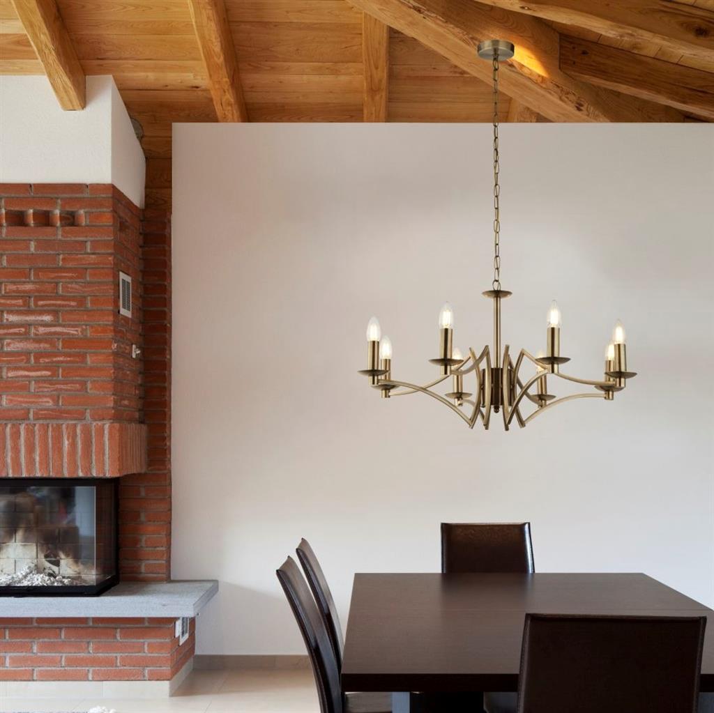 6/8 Light Ascot Multi-Arm Pendant Light Fixture in Antique Brass & Chrome Finish - Perfect for Dining Room, Kitchen Island, or Entryway Lighting