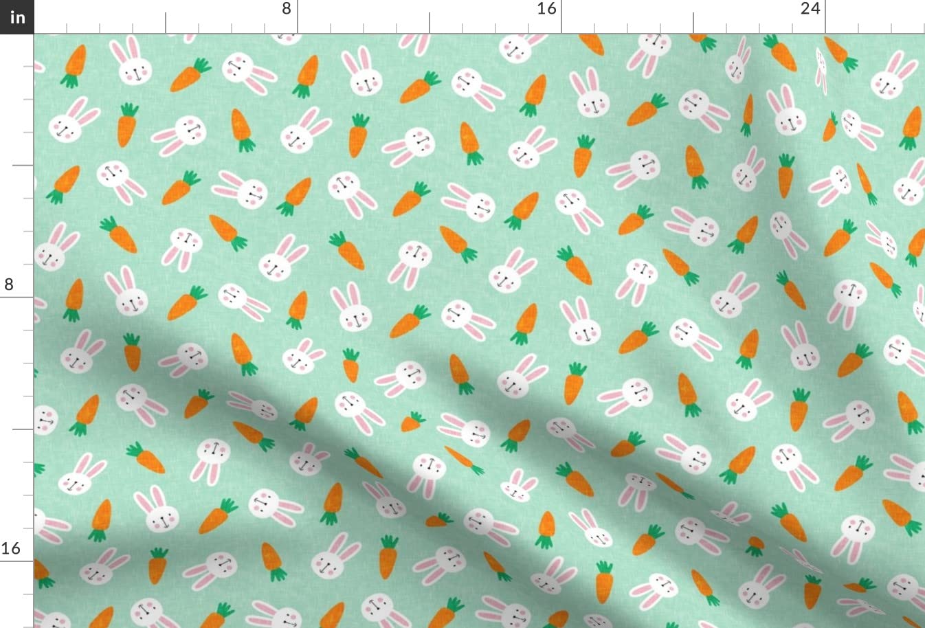 Small Scale Bunnies Mint Easter Spring Rabbit Bunny Carrot Printed Minky Fabric Fat Quarter - Soft Plush Material for Sewing Baby Blankets, Quilt Backing, DIY Crafts & Home Decor Projects