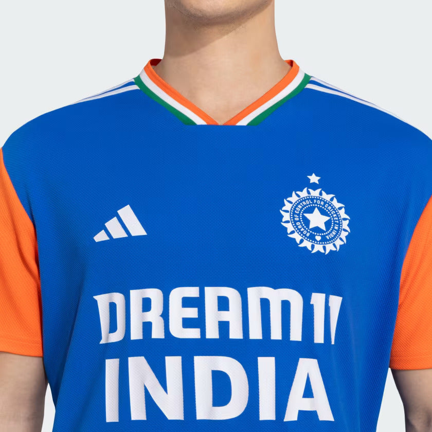 India Cricket T20 International Fan Jersey - Dark Blue & True Orange - Official Replica Jersey for Cricket Matches & Fan Support