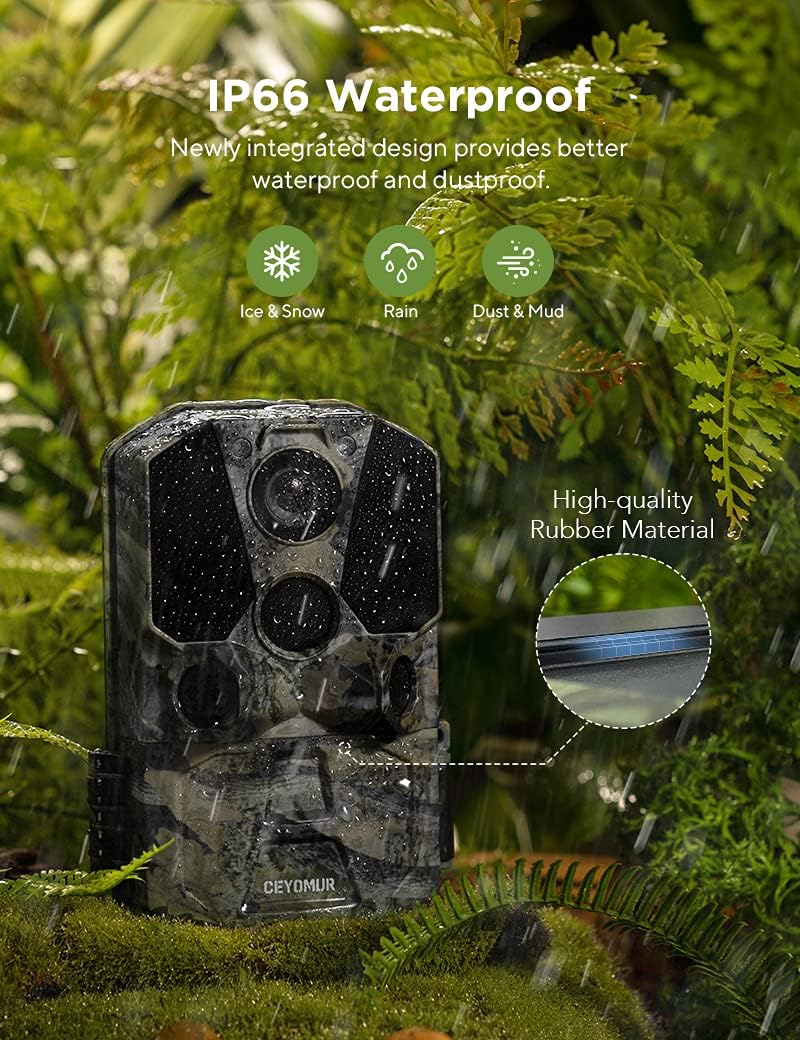 CEYOMUR 4K 40MP WiFi Bluetooth Trail Camera with 120° Motion Sensor, 0.2s Trigger Time & Night Vision - IP66 Waterproof Game Camera for Wildlife Monitoring, Hunting, and Outdoor Security