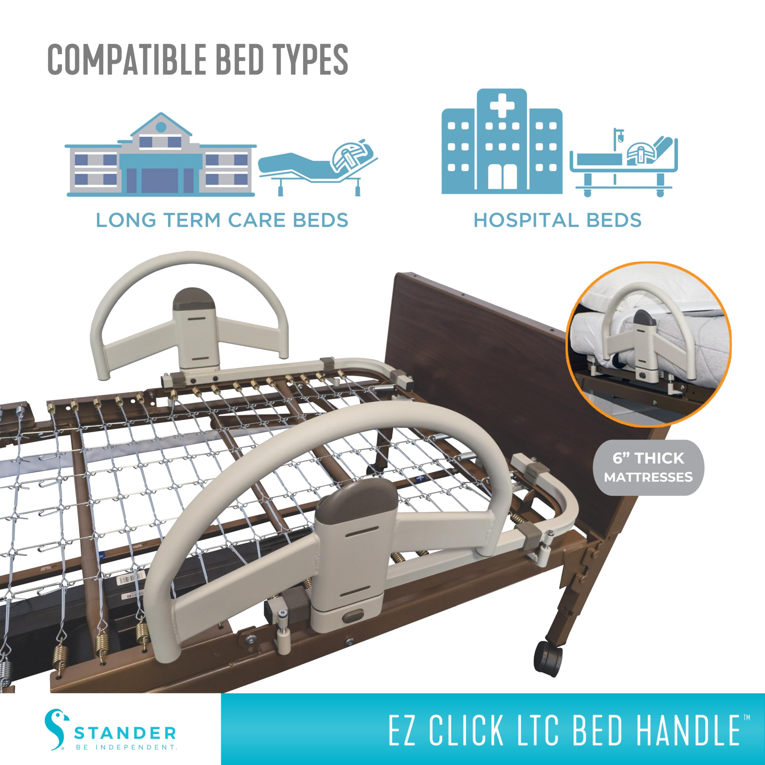 Stander EZ Click Bed Handle - Adjustable Hospital Bed Safety Rail for Seniors & Elderly Care - ASTM Approved Assistive Medical Railing (Set of 2) - Perfect for Home Healthcare, Nursing Homes, and Post-Surgery Recovery