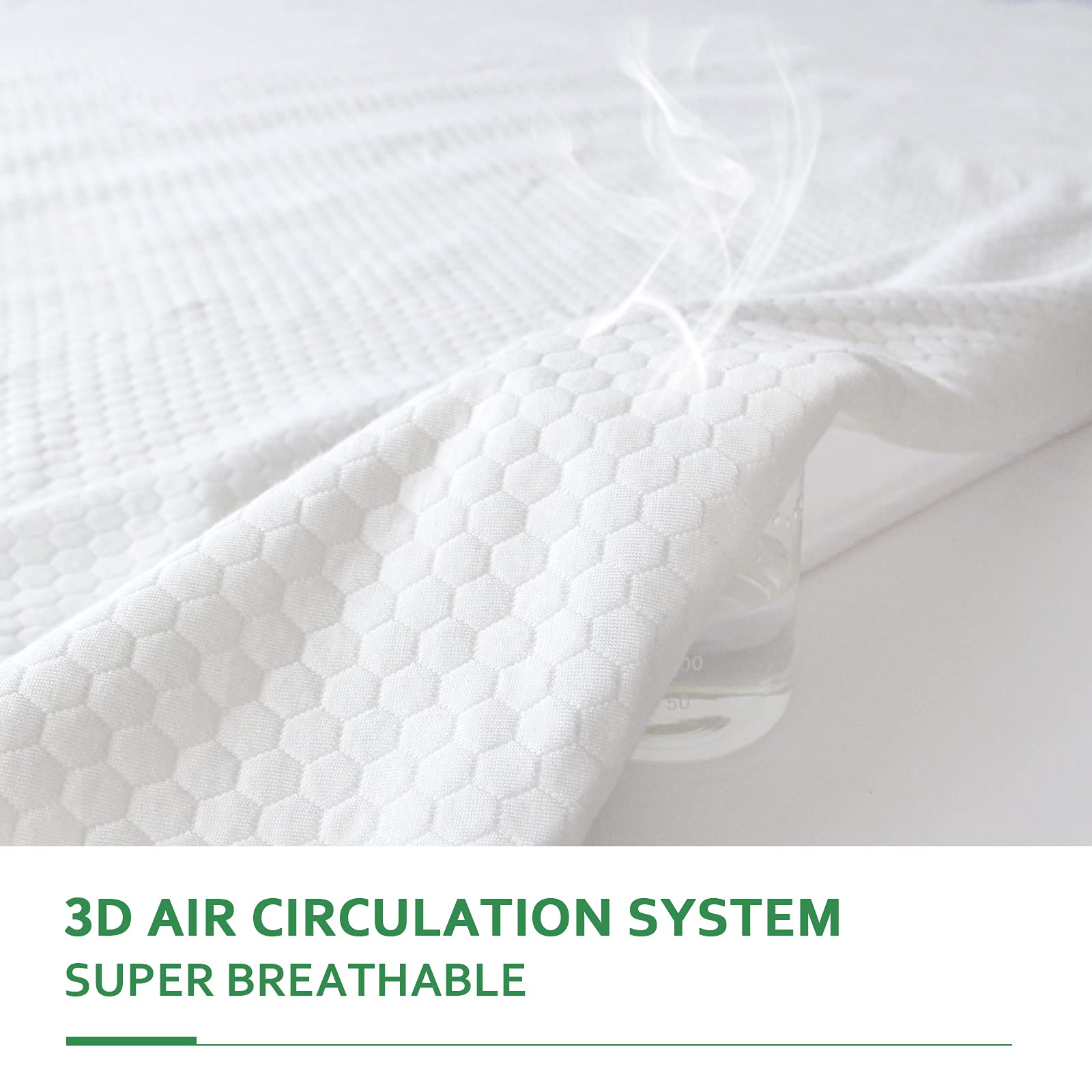 Waterproof Cooling Queen Mattress Protector - Bamboo Viscose 3D Breathable Fabric, Fitted 8-18 Inch Deep Pocket, Washable & Noiseless (White) - Perfect for Hot Sleepers & Allergy Relief