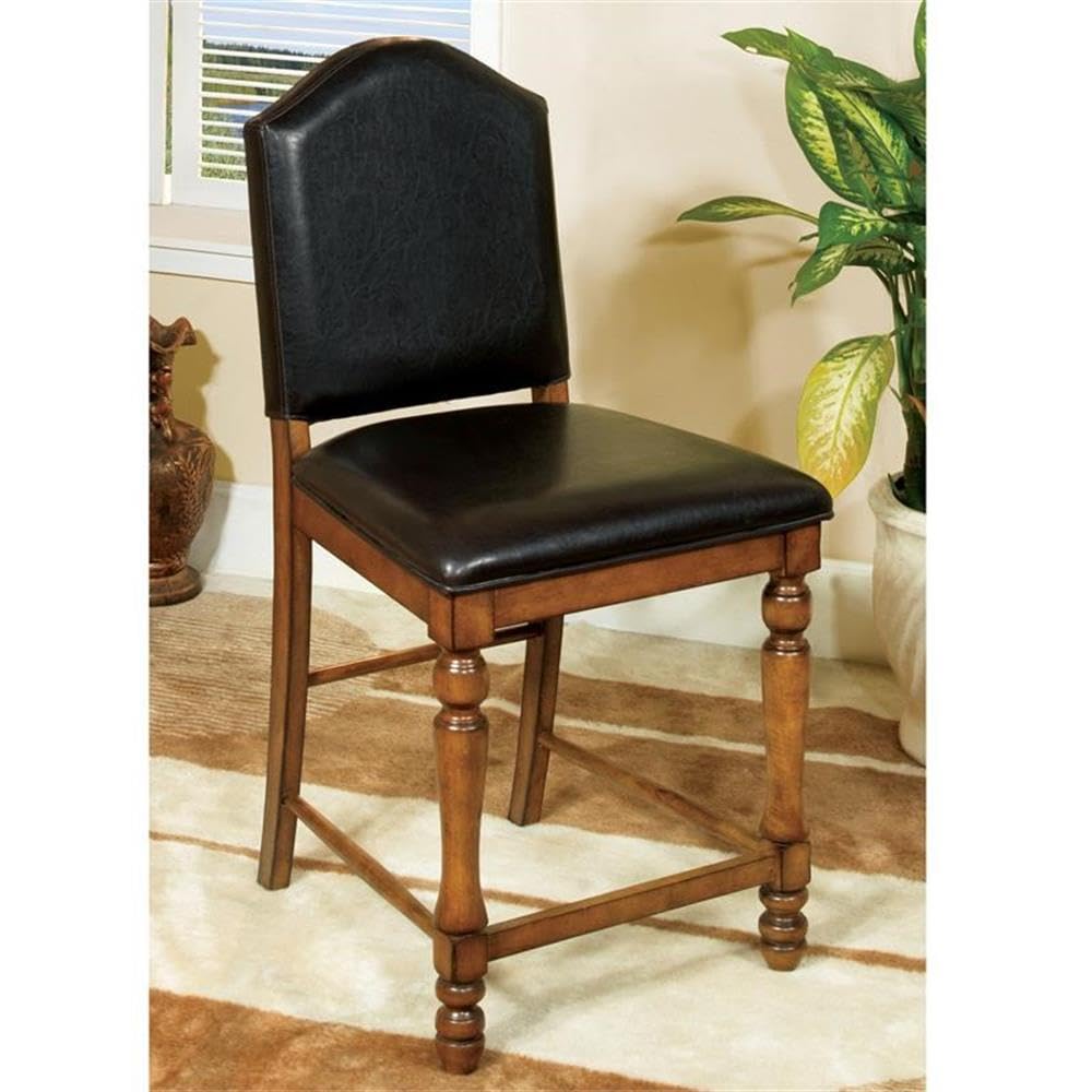 Furniture of America Hesperia Black Faux Leather Counter Height Bar Stools (Set of 2) - Modern Kitchen Island & Breakfast Nook Seating for Home & Restaurant Use