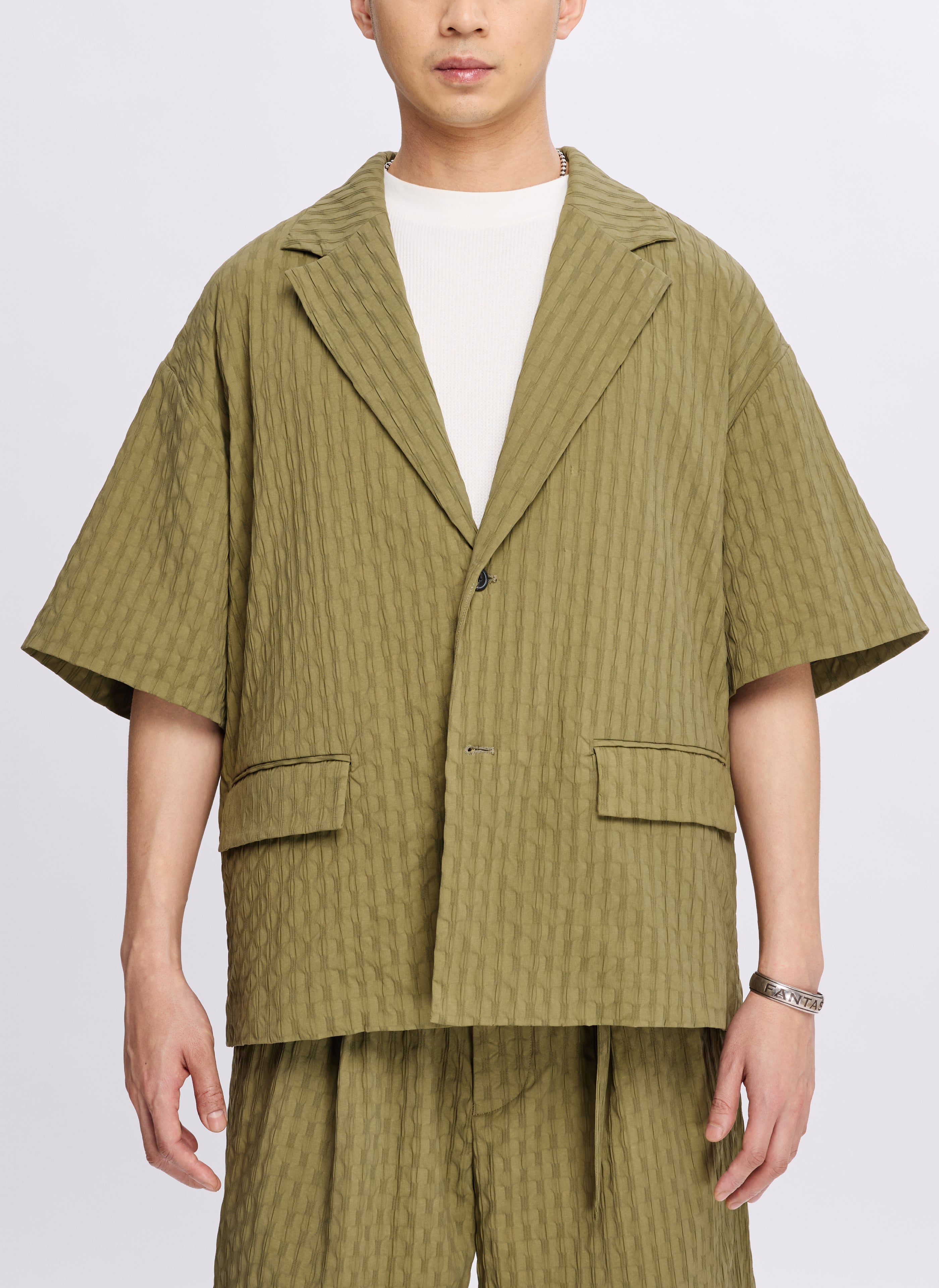 Stylish Nylon Spandex Jacquard Short Sleeve Blazer Jacket for Women | Breathable & Stretchy Business Casual Wear | Perfect for Office, Meetings & Summer Outings