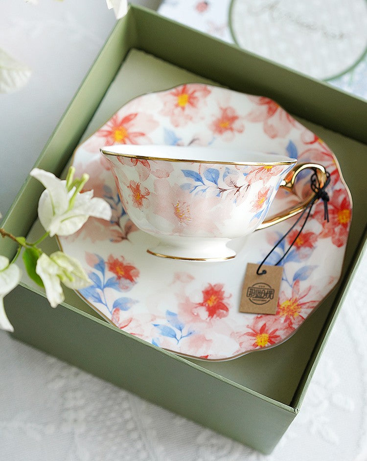 Premium Bone China Tea Cup and Saucer Set - British Royal Style Porcelain Tea Cups for Afternoon Tea, Elegant Coffee Cups in Gift Box - Perfect for Home Decor, Tea Parties & Wedding Gifts