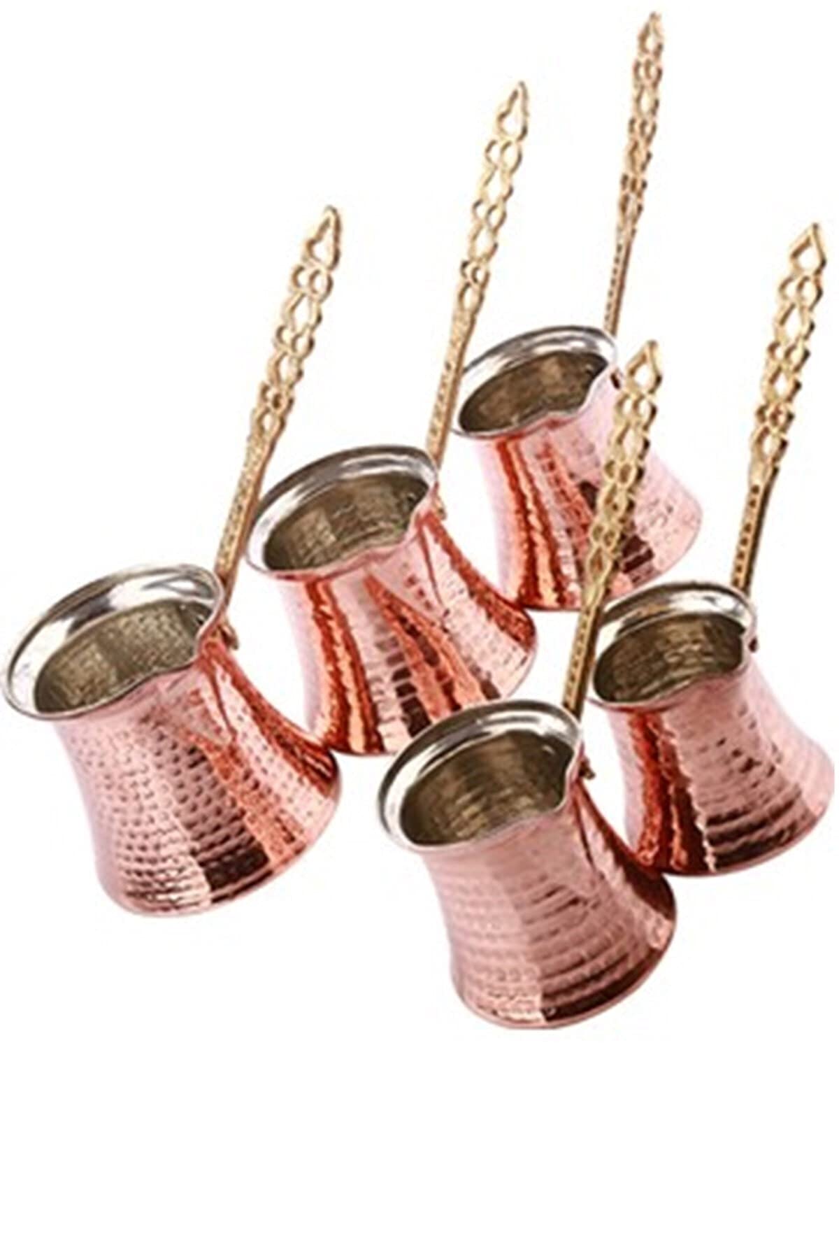 Premium Turkish Coffee Pot Set - 5 Hammered Copper Cezve for Stovetop Brewing - Authentic Greek & Arabic Coffee Maker - Perfect for Home, Gifts & Traditional Coffee Ceremonies