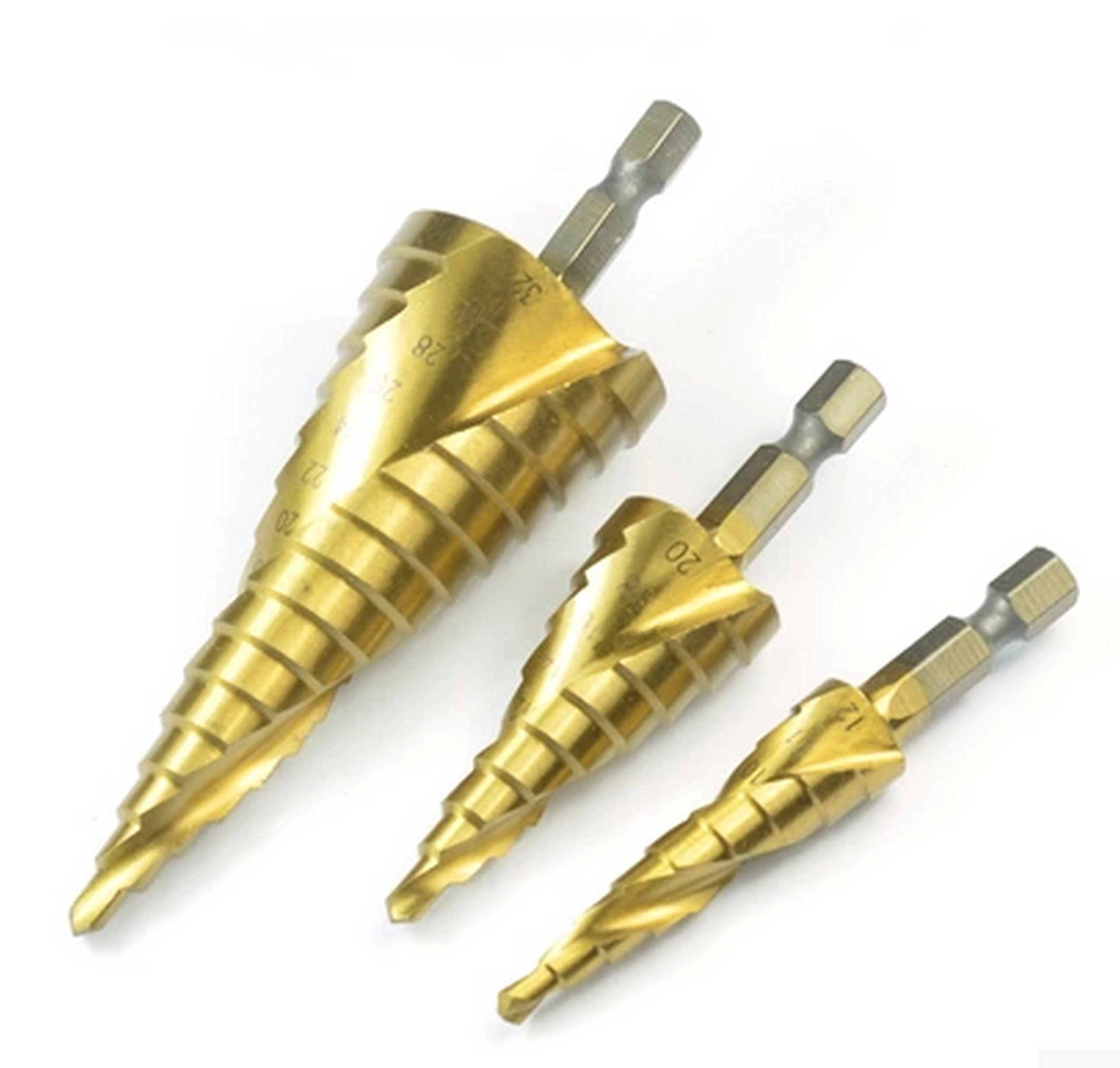 3Pcs HSS Metric Spiral Flute Step Drill Bit Set - Titanium Coated 4241 Steel for Metal, Wood & Plastic - Perfect for DIY, Home Improvement & Professional Use