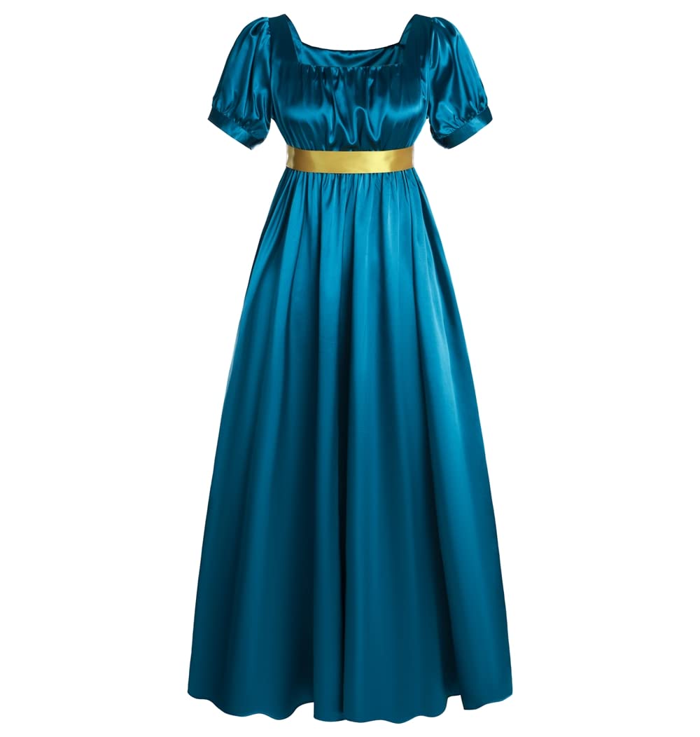 Elegant Regency Dress for Women - Jane Austen Victorian Tea Party Ball Gown with High Empire Waist & Satin Sash | Perfect for Historical Reenactments, Costume Parties, and Bridesmaid Dresses
