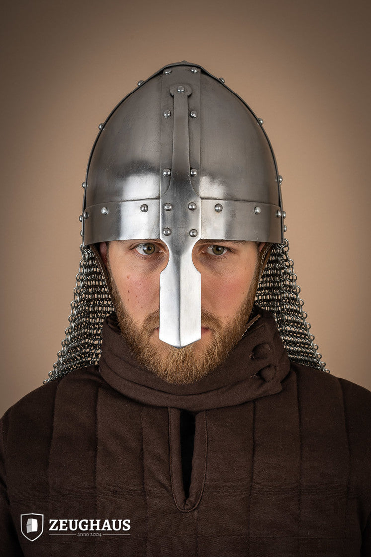 Polished 1.6mm Nasal Spangenhelmet with Aventail - Medieval Knight Helmet for LARP, Cosplay & Historical Reenactment