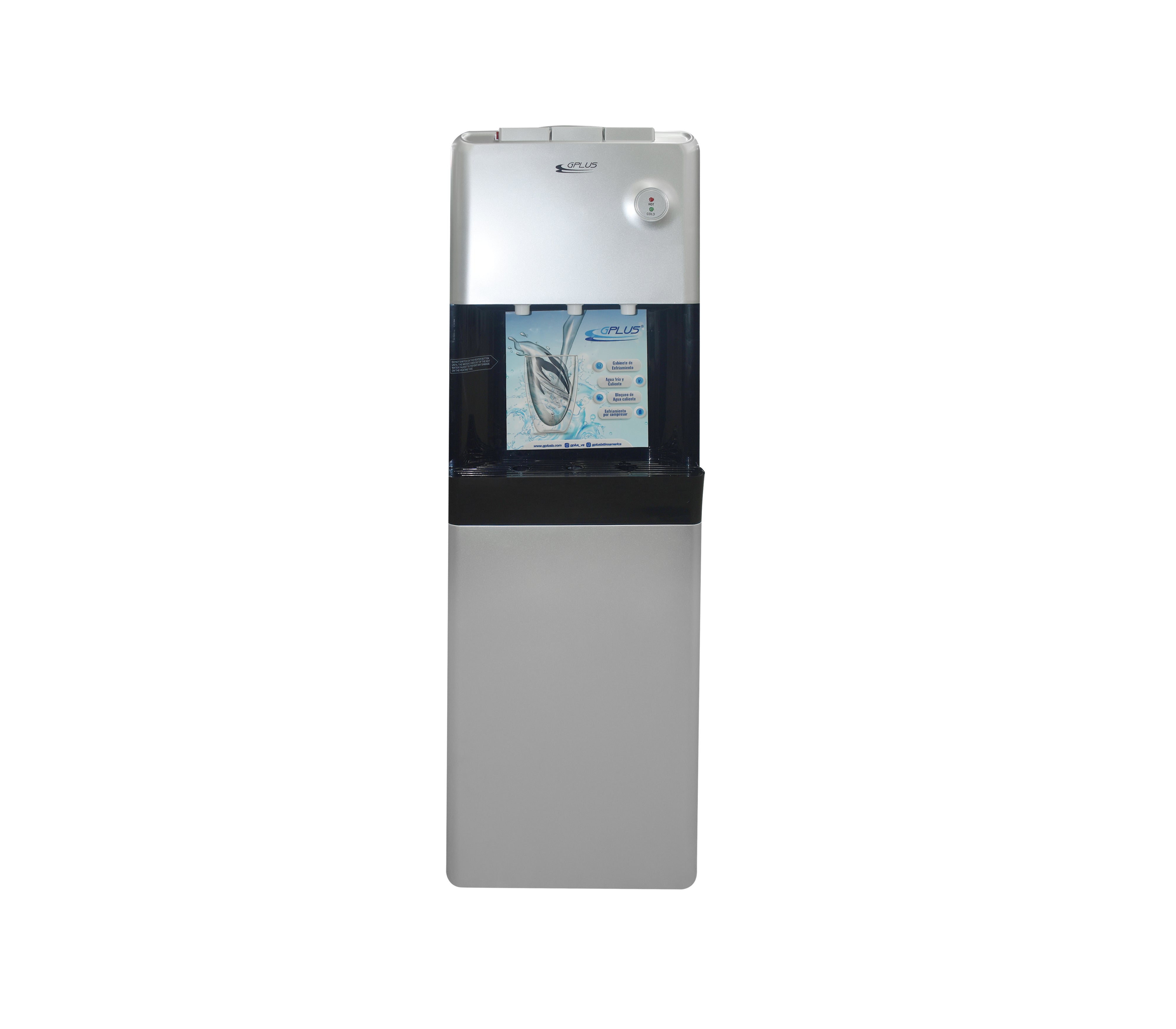 Gplus Grey/Black Water Dispenser with Refrigerator - Countertop or Office Use for Instant Hot & Cold Water