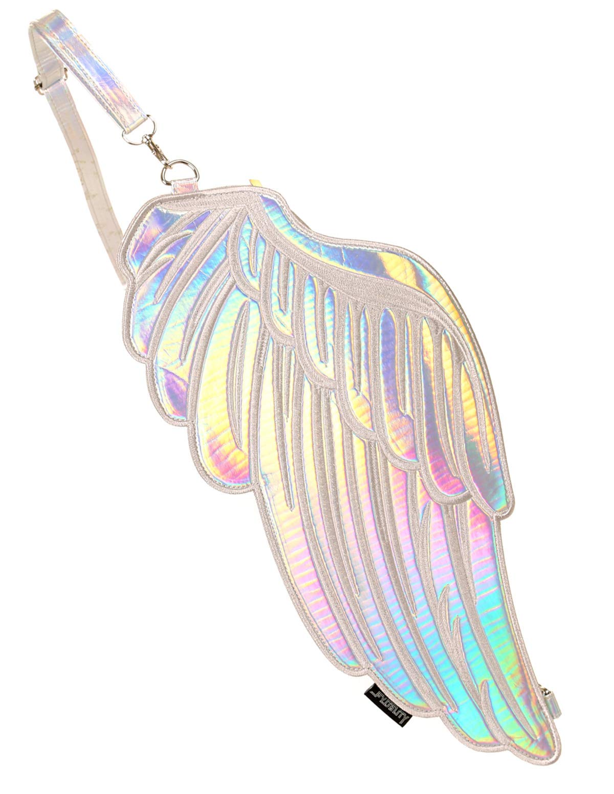 FYDELITY Quiver Angel Wings Backpack - Stylish Sling Bag & Crossbody Purse for Women | Perfect for Festivals, Concerts & Rave Parties | Retro Fanny Pack with Silver Holographic Design | Trendy Casual & Night Out Accessory