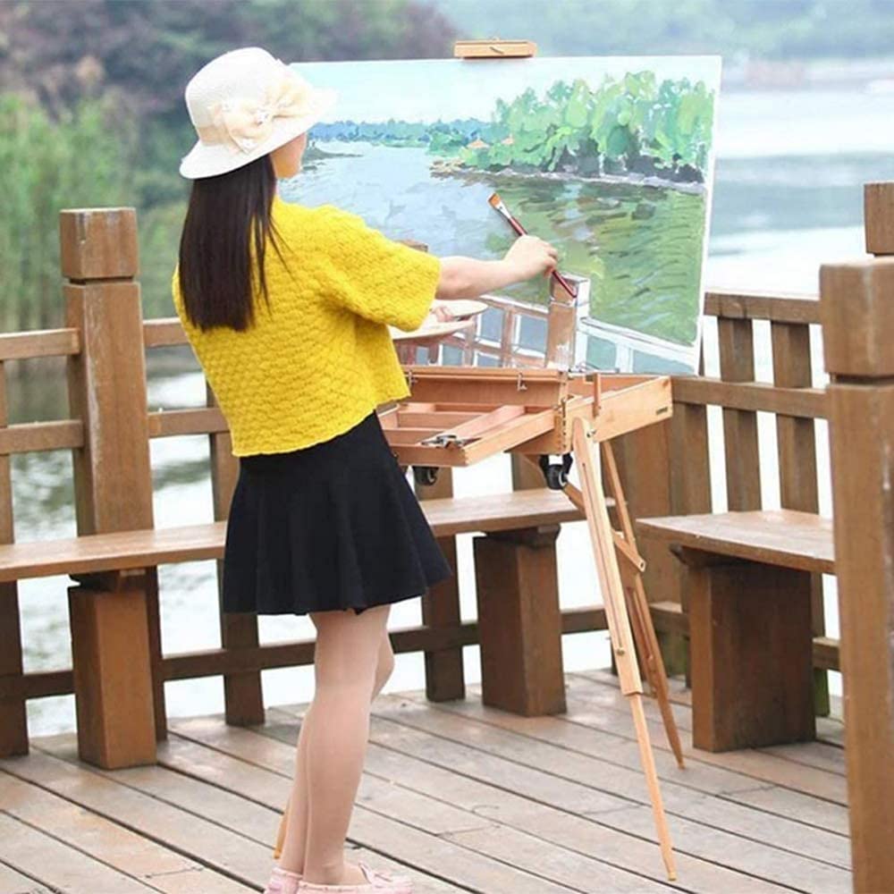 Adjustable Foldable Wooden Tripod Easel Stand with Storage Shelf & Palette - Perfect for Painting, Sketching & Drawing - Ideal for Artists, Students & Hobbyists - Great for Home, Studio & Classroom Use