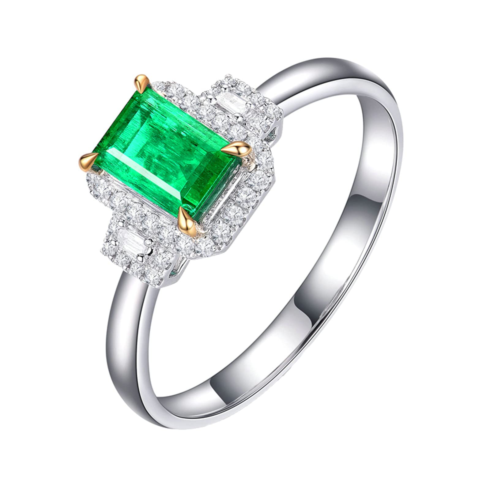 18K White Gold Emerald Wedding Ring for Women - Moissanite & Zirconia Antique Engagement Ring, Sterling Silver 925 - Perfect for Bridal, Anniversary & Special Occasions