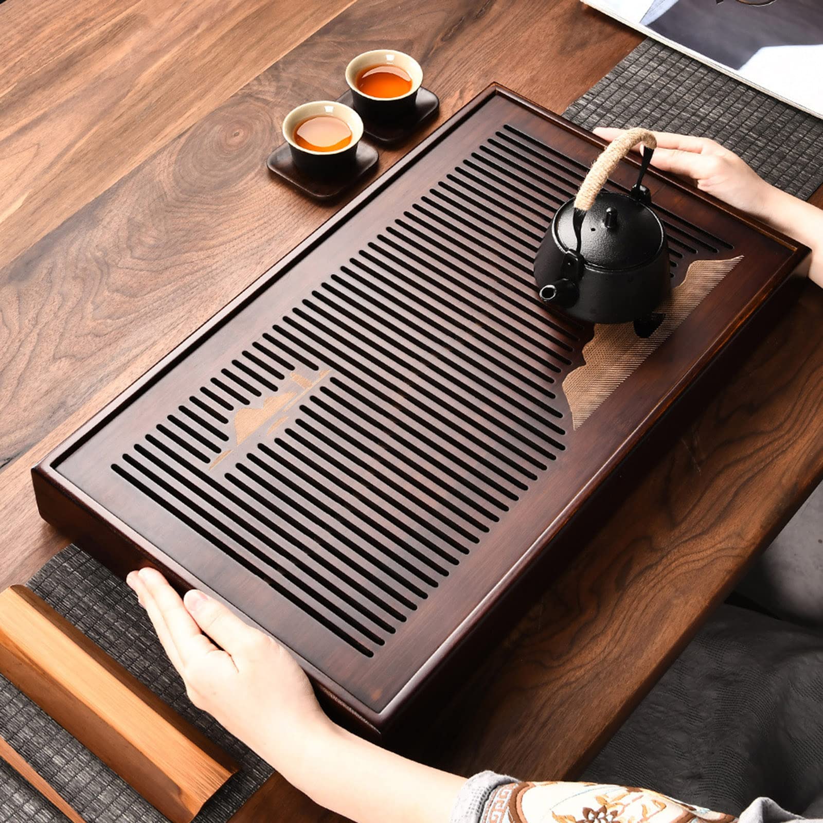 Premium Bamboo Tea Tray - Chinese Kung Fu Water Storage Tea Serving Tray with Detachable Structure (30cm/38cm/48cm) | Elegant Home & Office Decor for Tea Ceremony, Zen Meditation & Gift Giving