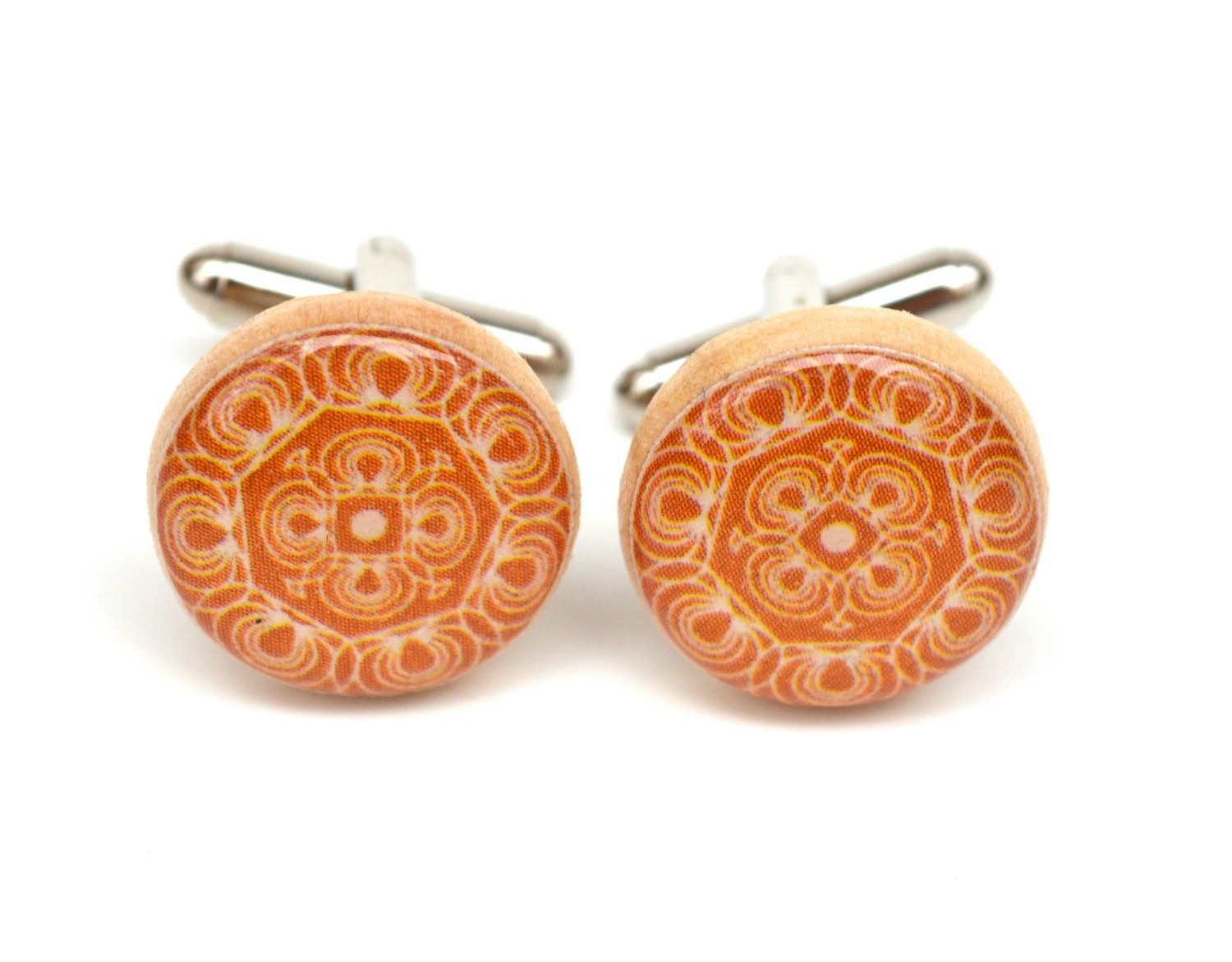 Handcrafted Orange Wooden Cufflinks for Men - Elegant Wooden Cuff Links Set - Perfect for Weddings, Business Meetings & Formal Occasions
