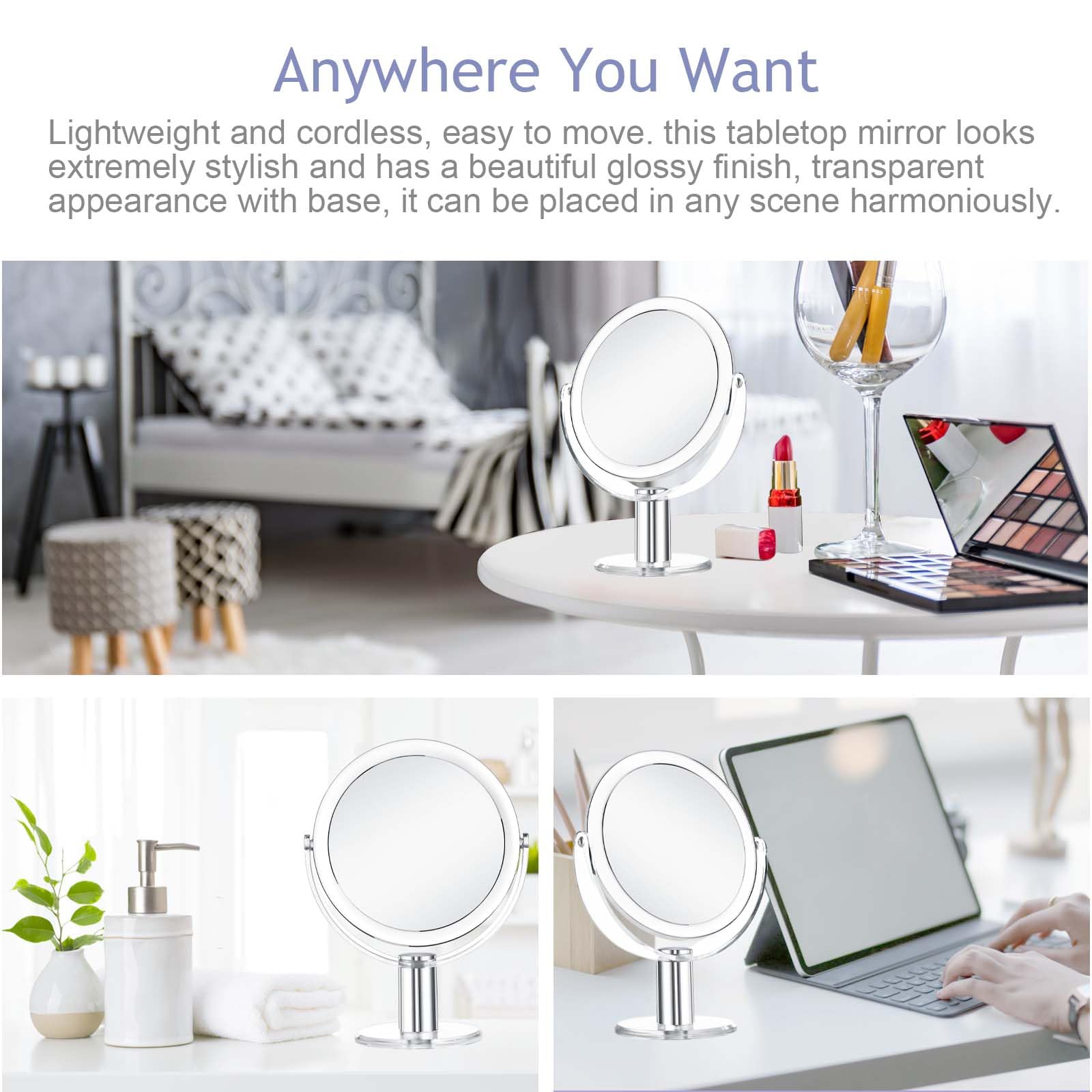 Vanity Mirror with Stand - 1X/15X Magnification Double Sided 360° Swivel Makeup Mirror (7.4 Inch) for Precise Makeup Application, Skincare & Eyebrow Grooming - Perfect for Bathroom, Bedroom & Travel