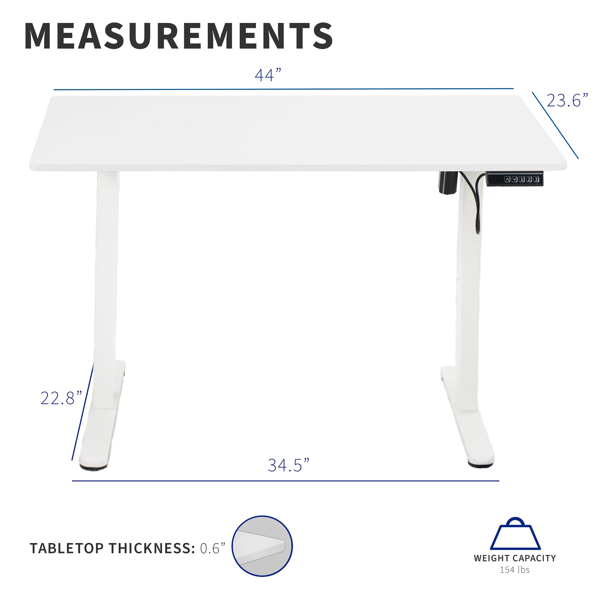 VIVO Electric Height Adjustable Standing Desk 44 x 24 Inches, Memory Controller, White Top & Frame (DESK-E144W) - Perfect for Home Office, Gaming Setup, and Workspace Ergonomics