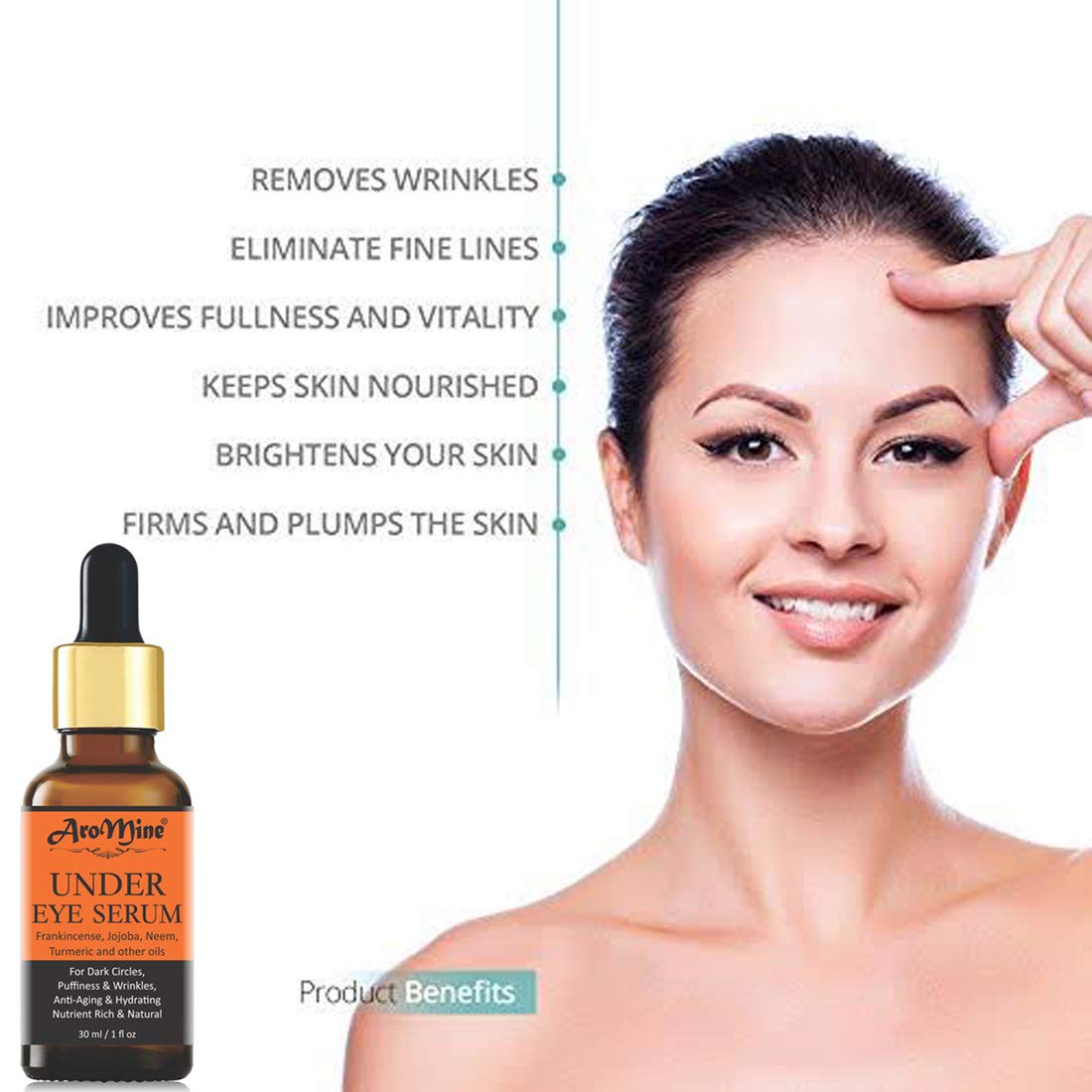 AroMine Under Eye Serum for Dark Circles & Puffiness - Brightening & Anti-Aging Eye Treatment - Vegan & Cruelty Free (30ml) - Perfect for Nighttime Skincare & Morning Routine