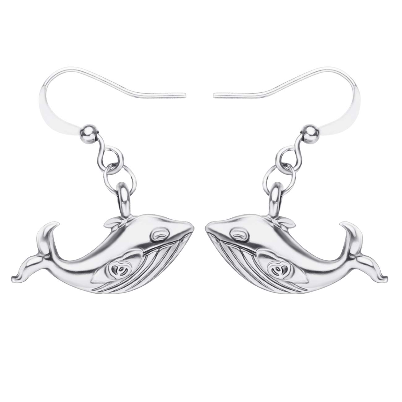 Silver Whale Earrings for Women - Ocean Themed Dainty Jewelry Gift for Beach Parties