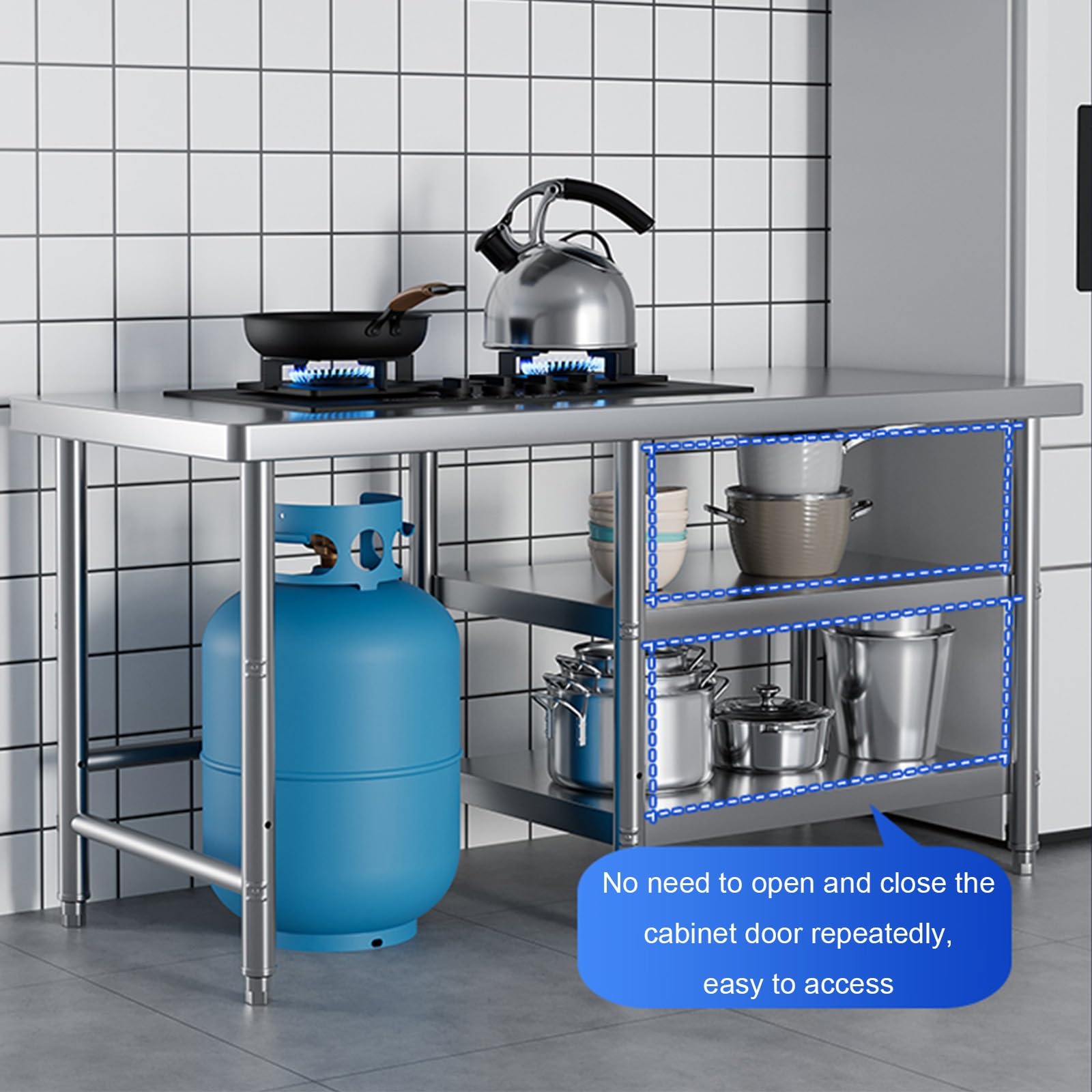 3-Tier Stainless Steel Kitchen Prep Table - 100x50x80cm Multi-Functional Chopping Countertop, Workbench & Storage Rack for Commercial & Home Use - Perfect for Restaurant Kitchen, Food Prep & Small Space Organization