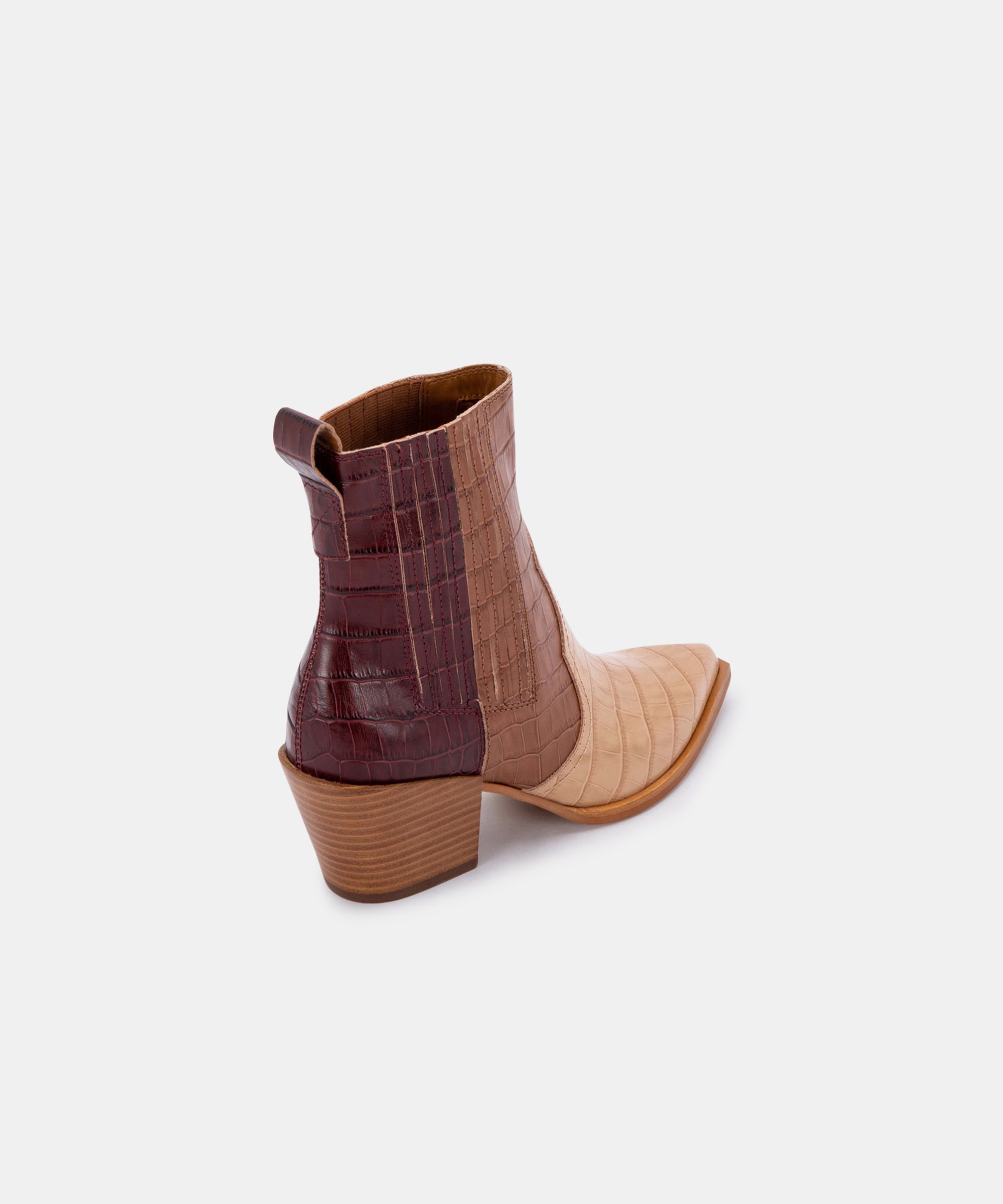 SERNA Women's Brown Multi Crocodile Print Leather Booties - Stylish Ankle Boots for Fall & Winter Fashion, Office & Casual Outfits