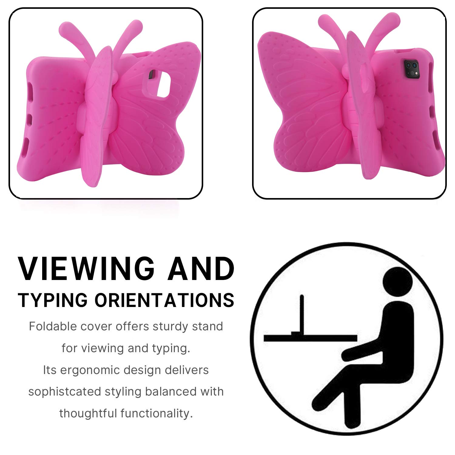 Pretty Butterfly iPad Air 11 Case 2024/2025 - Shockproof Kids Tablet Cover for Girls with Stand & Pencil Holder | Lightweight EVA Foam Full Body Protection | Perfect for School, Travel & Play (Rose)