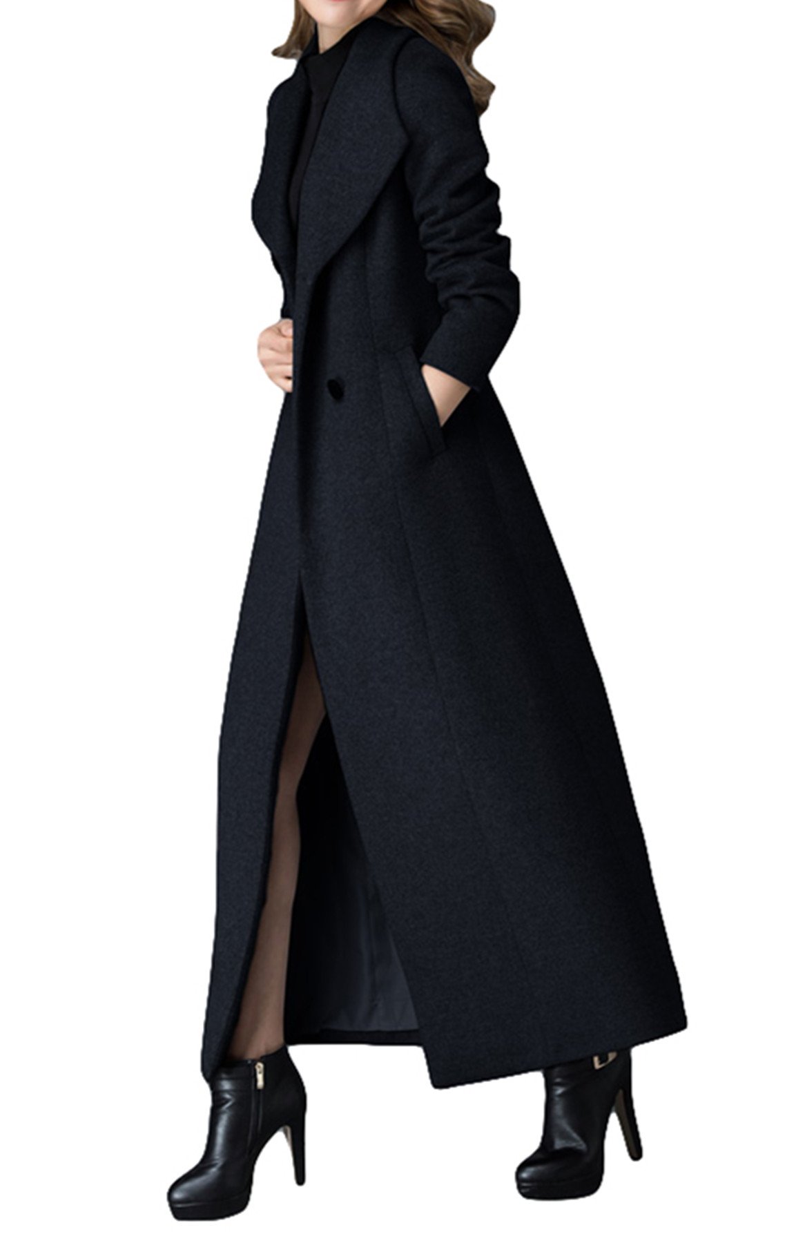 Women's Black Classic Cashmere Wool Blend Coat - Winter Double-Breasted Warm Jacket for Women | Office Wear, Casual Outfit & Holiday Fashion