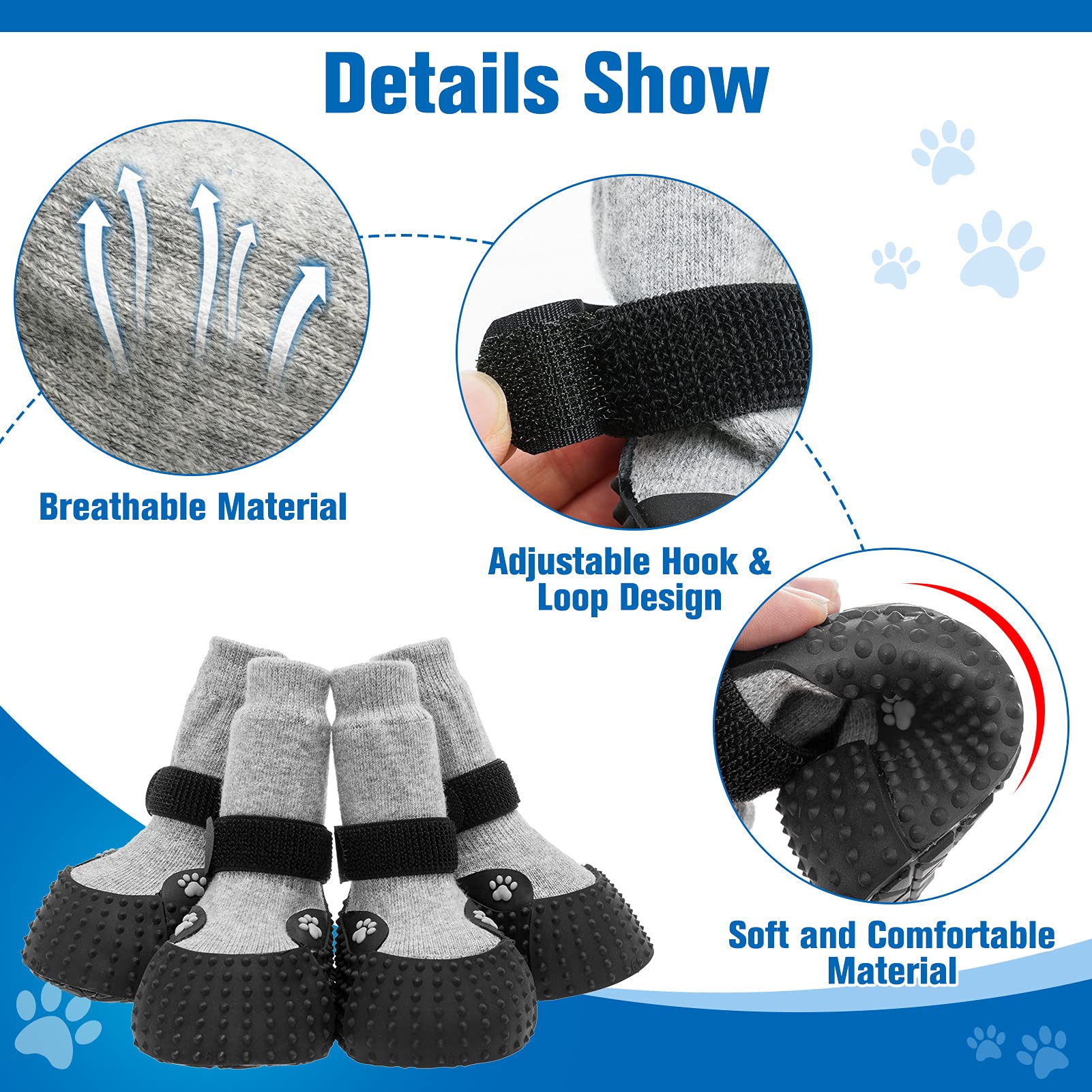 2 Pairs Non-Slip Dog Socks with Rubber Sole - Waterproof Pet Booties for Small & Medium Dogs - Protective Dog Shoes for Outdoor Walking, Running, Hiking & Winter Use