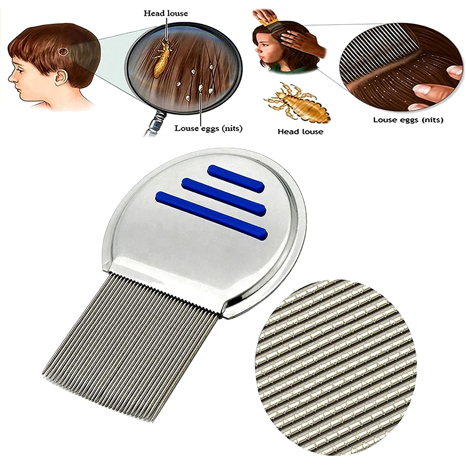 Kamz Beauty Stainless Steel Lice Comb for Head Lice & Egg Removal - Dual Pack (Multicolor) | Effective Lice Treatment & Prevention for Kids & Adults | Home & School Use