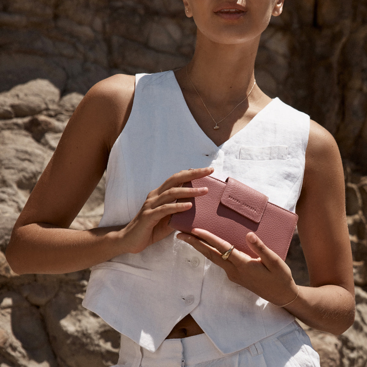 Ruins Wallet for Women - Dusty Rose Genuine Leather Slim Card Holder | Perfect for Everyday Use, Travel & Minimalist Lifestyle