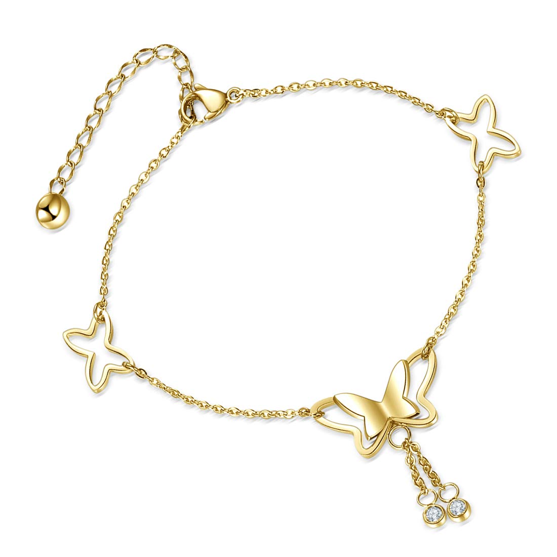 Elegant Gold Plated Stainless Steel Butterfly Anklet for Women - Adjustable Beach Ankle Bracelet Chain Foot Jewelry for Teen Girls - Perfect for Summer Vacations, Weddings & Boho Fashion