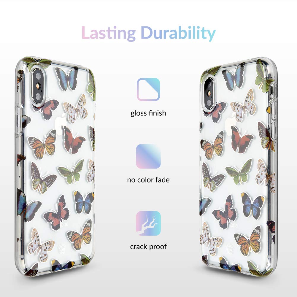 Velvet Caviar iPhone Xs & iPhone X Case - Cute Clear Protective Phone Cover with Colorful Butterflies for Women & Girls | Perfect for Everyday Use, School & Travel
