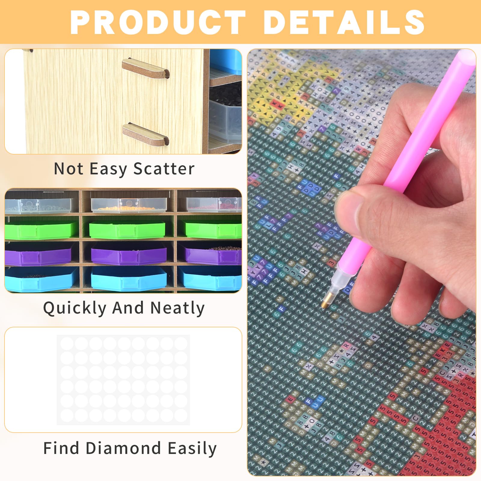 24 Grids Diamond Painting Tray Holder Organizer with 24 Large Diamond Trays - Diamond Art Accessories Storage & Rhinestone Dot Tools for DIY Gem Art Crafts (Includes Sticker) - Perfect for Home Decor, Gift Making & Relaxing Art Therapy Projects